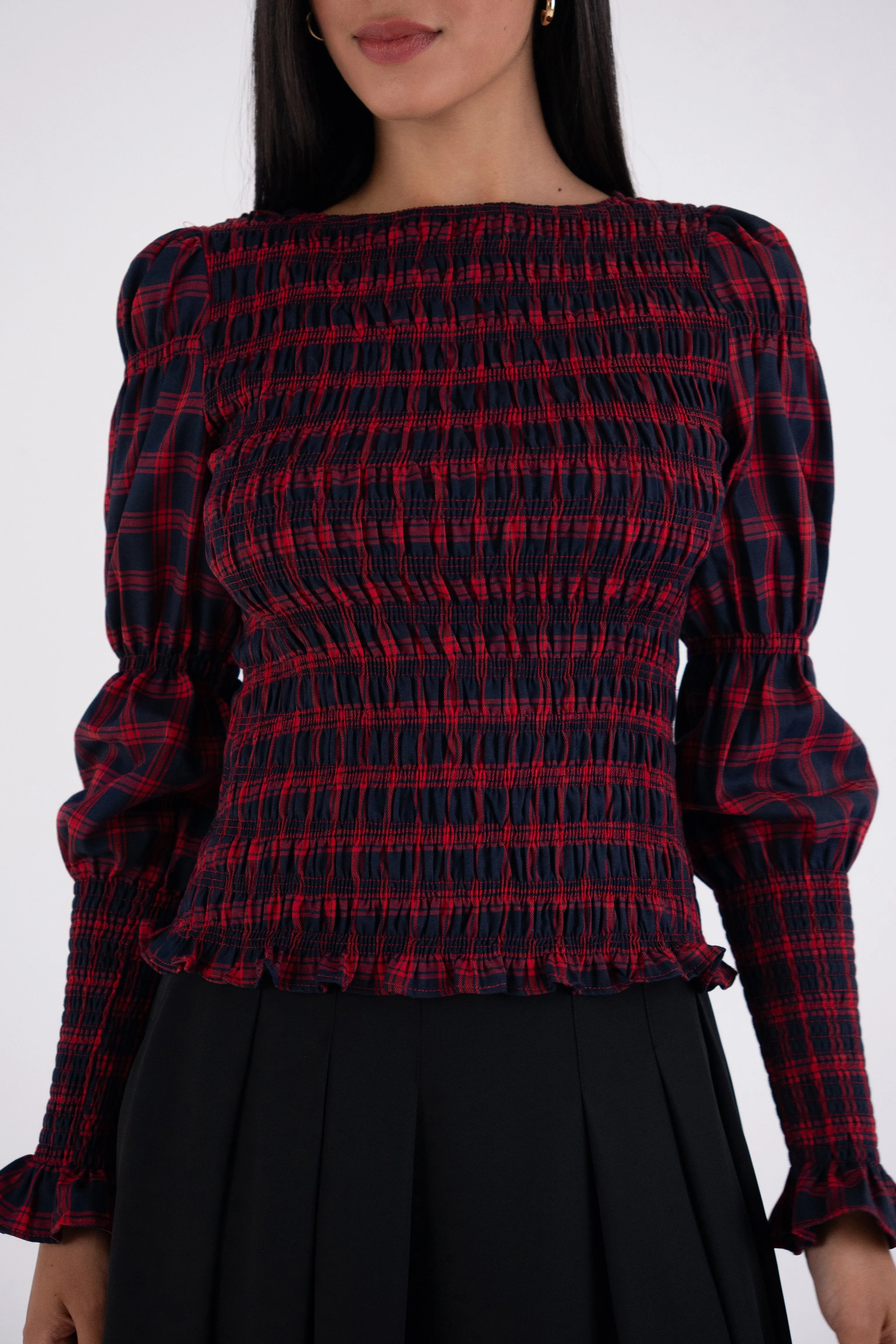 Iris Pure Cotton Red Plaid Smocked Top sold by AMYLYNN product image thumbnail 2