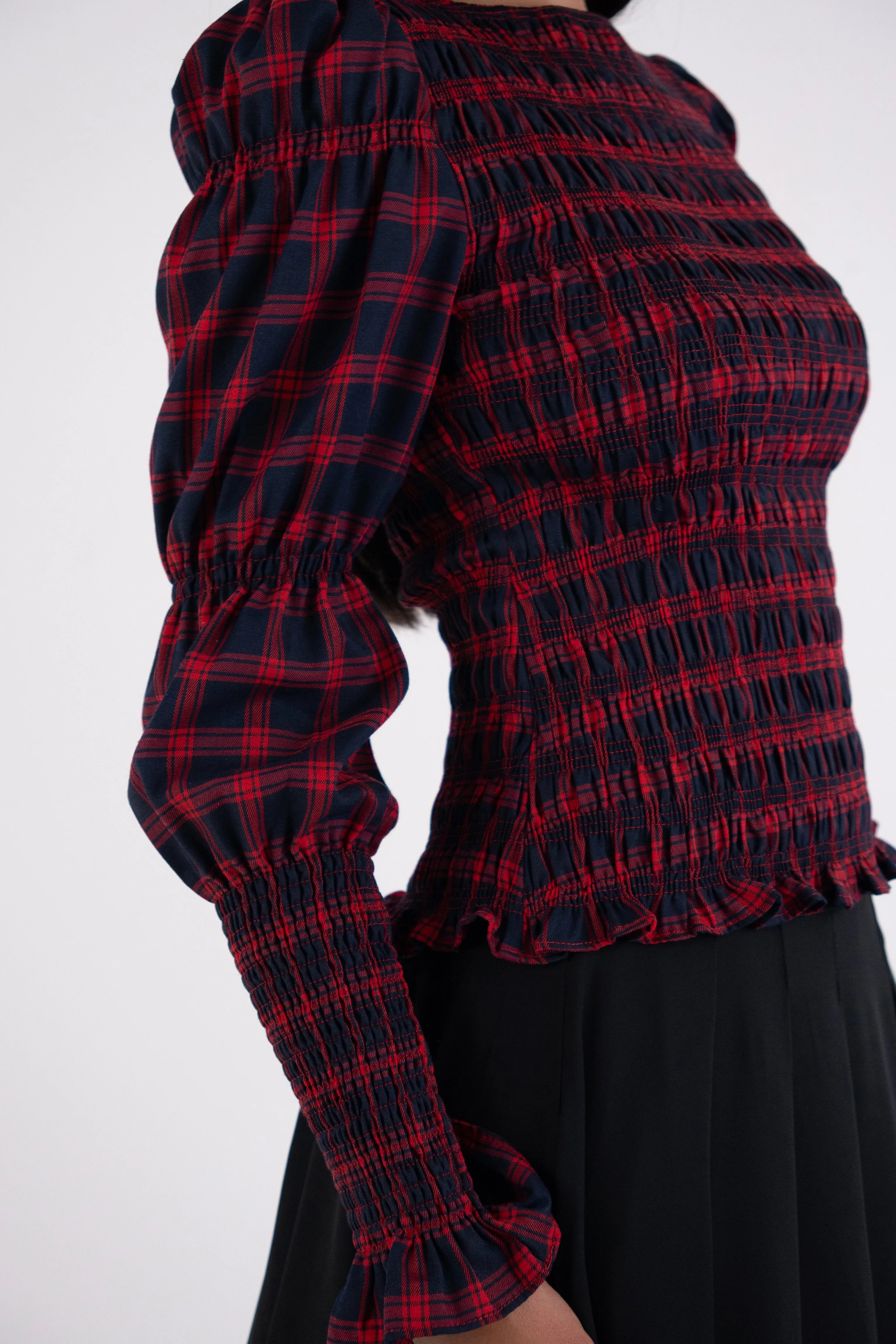 Iris Pure Cotton Red Plaid Smocked Top sold by AMYLYNN product image thumbnail 4