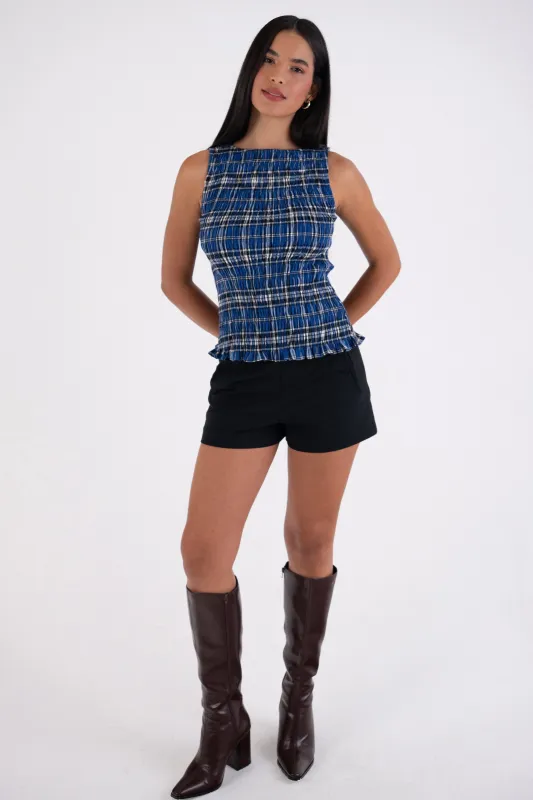 Sonya Pure Cotton Blue Plaid Smocked Top sold by AMYLYNN