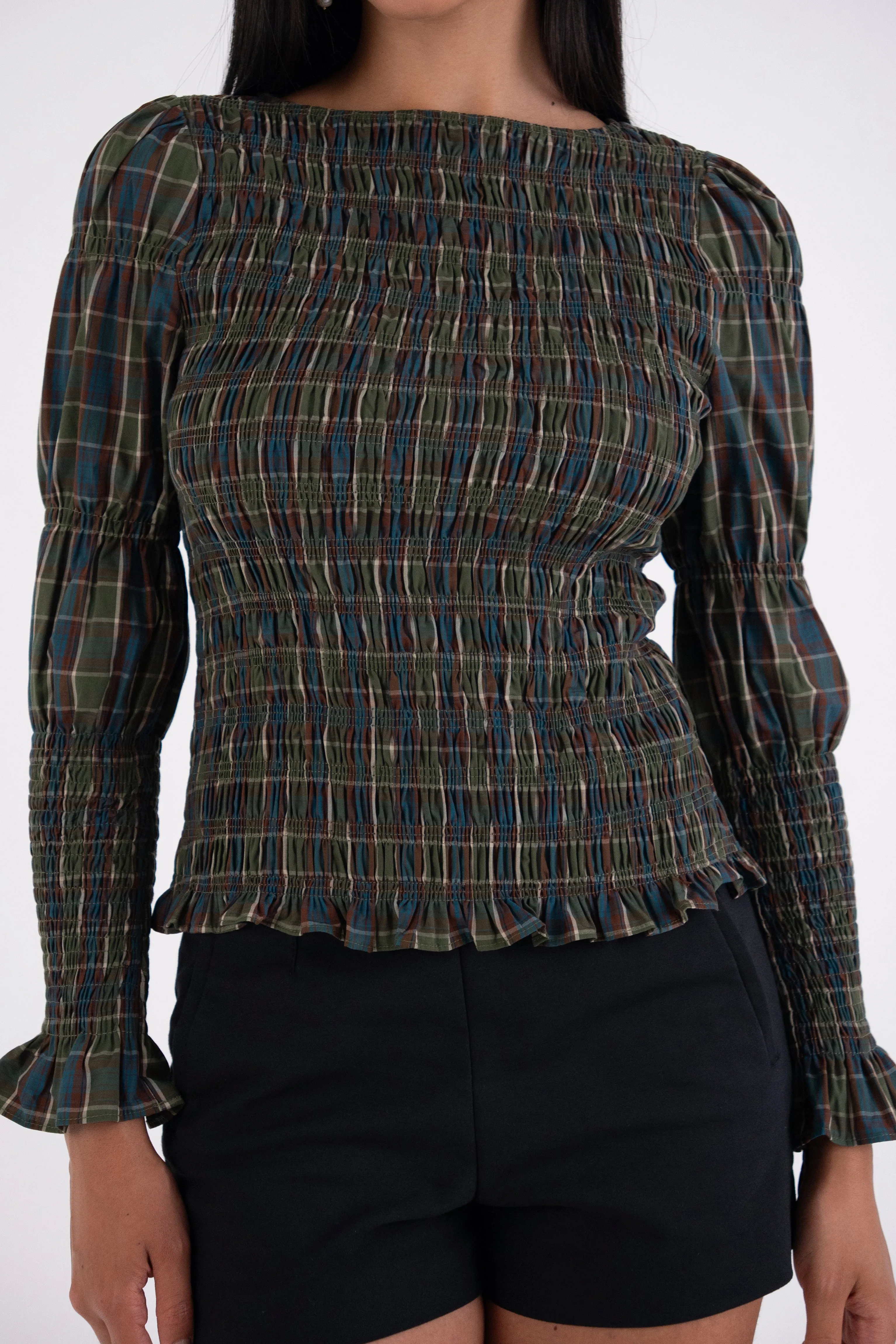 Iris Pure Cotton Green Plaid Smocked Top sold by AMYLYNN product image thumbnail 2