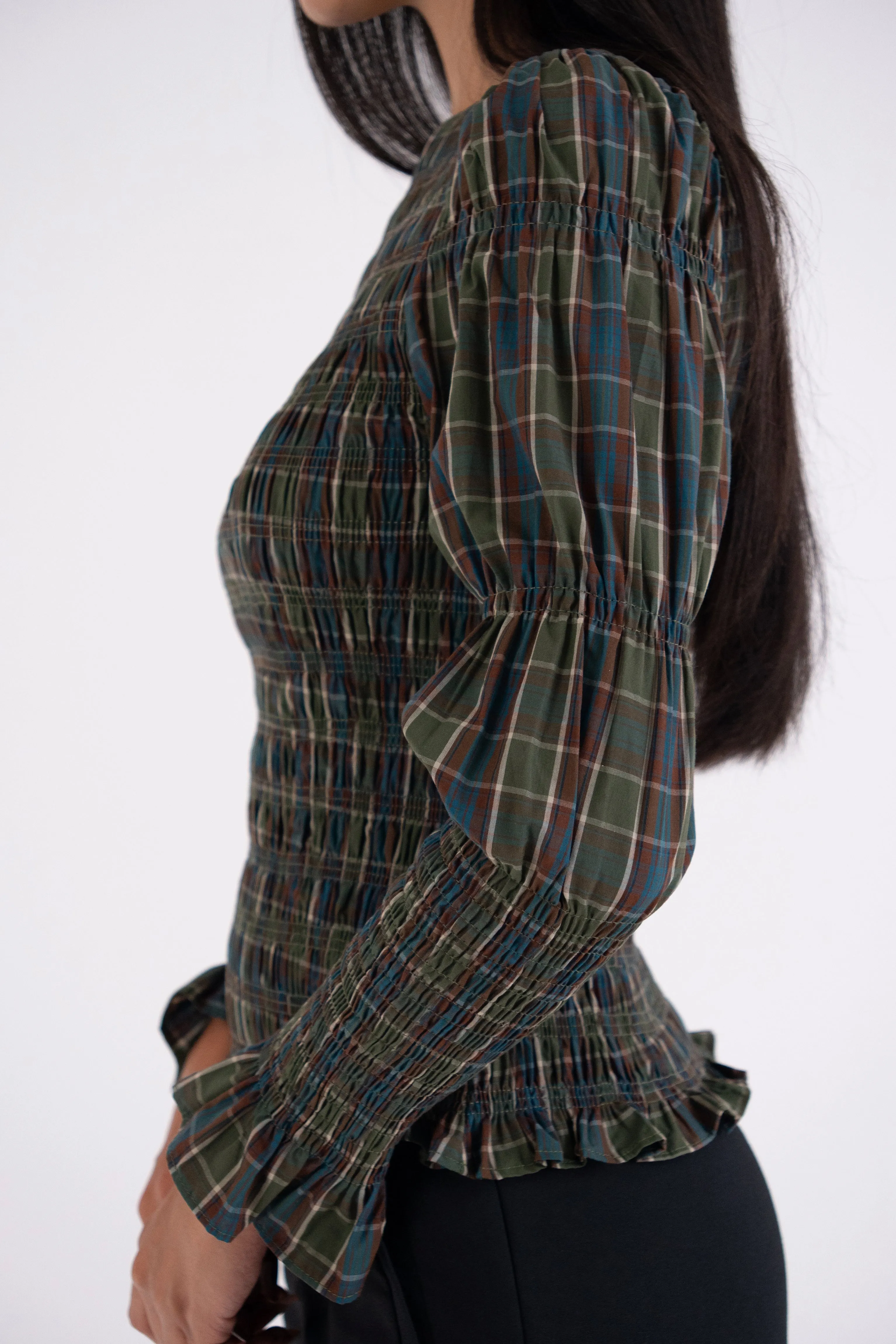 Iris Pure Cotton Green Plaid Smocked Top sold by AMYLYNN product image thumbnail 3