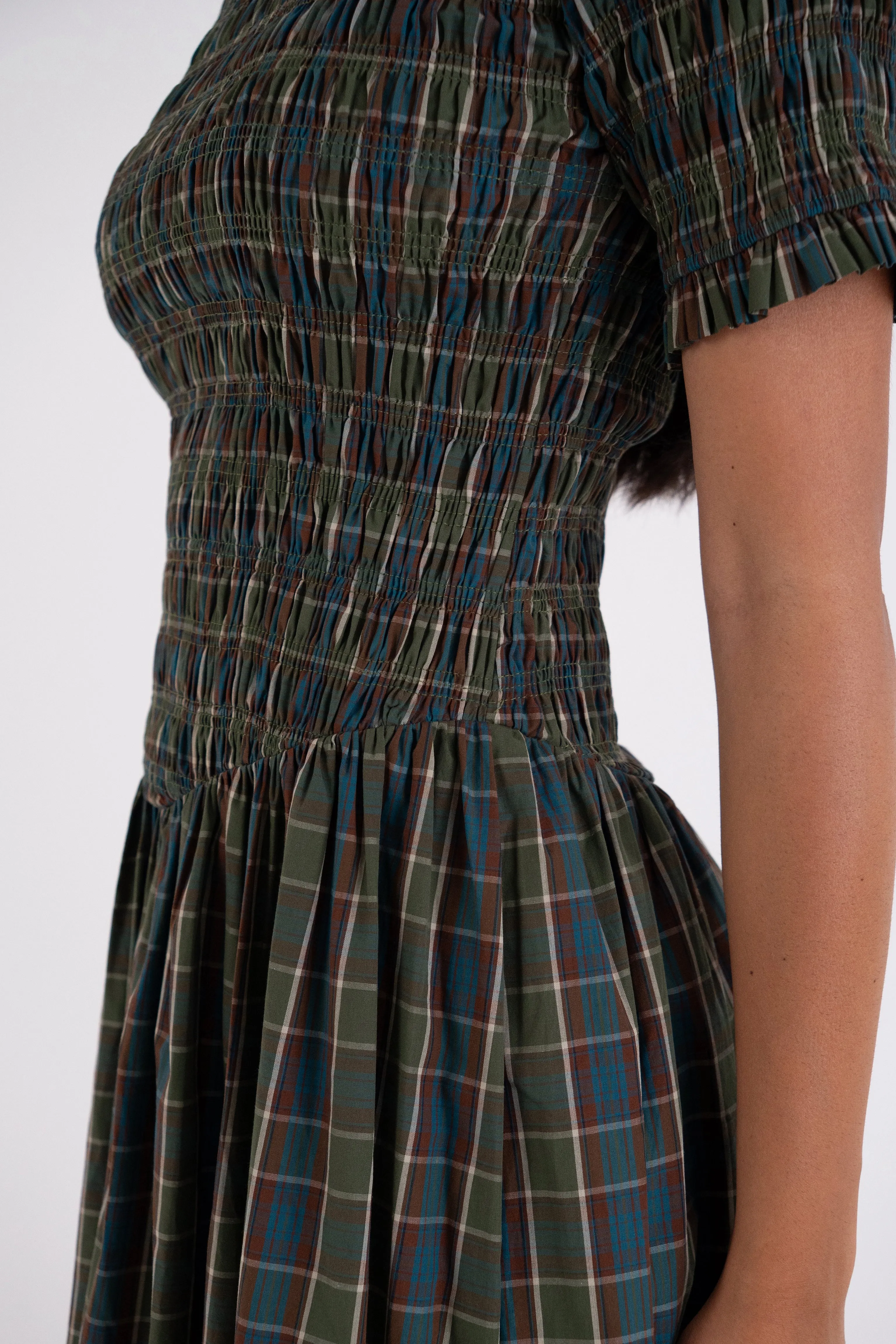 Beatrix Pure Cotton Smocked Green Plaid Midi Dress sold by AMYLYNN product image thumbnail 2