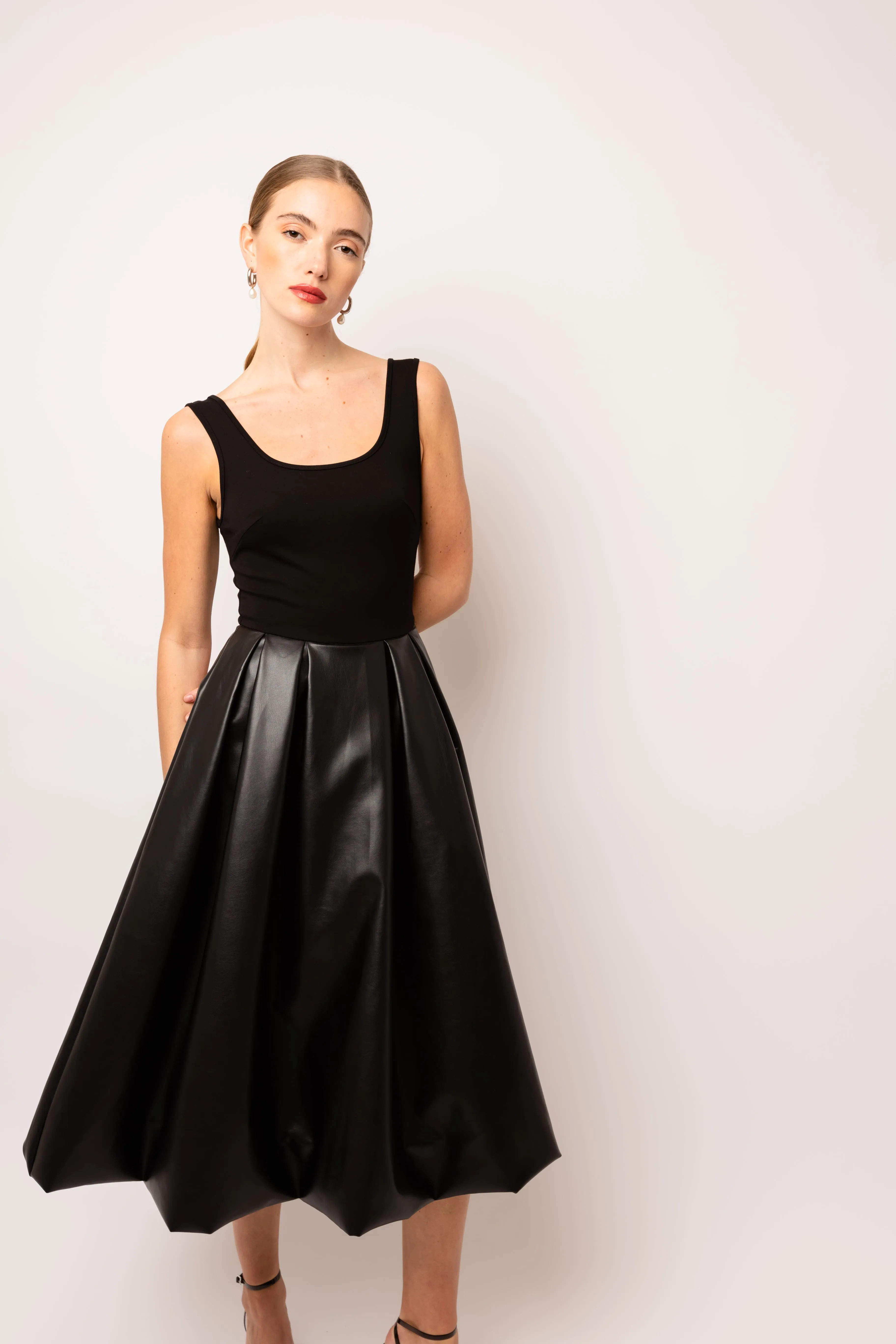 Addison Black Vegan Leather Puffball Dress sold by AMYLYNN product image thumbnail 4