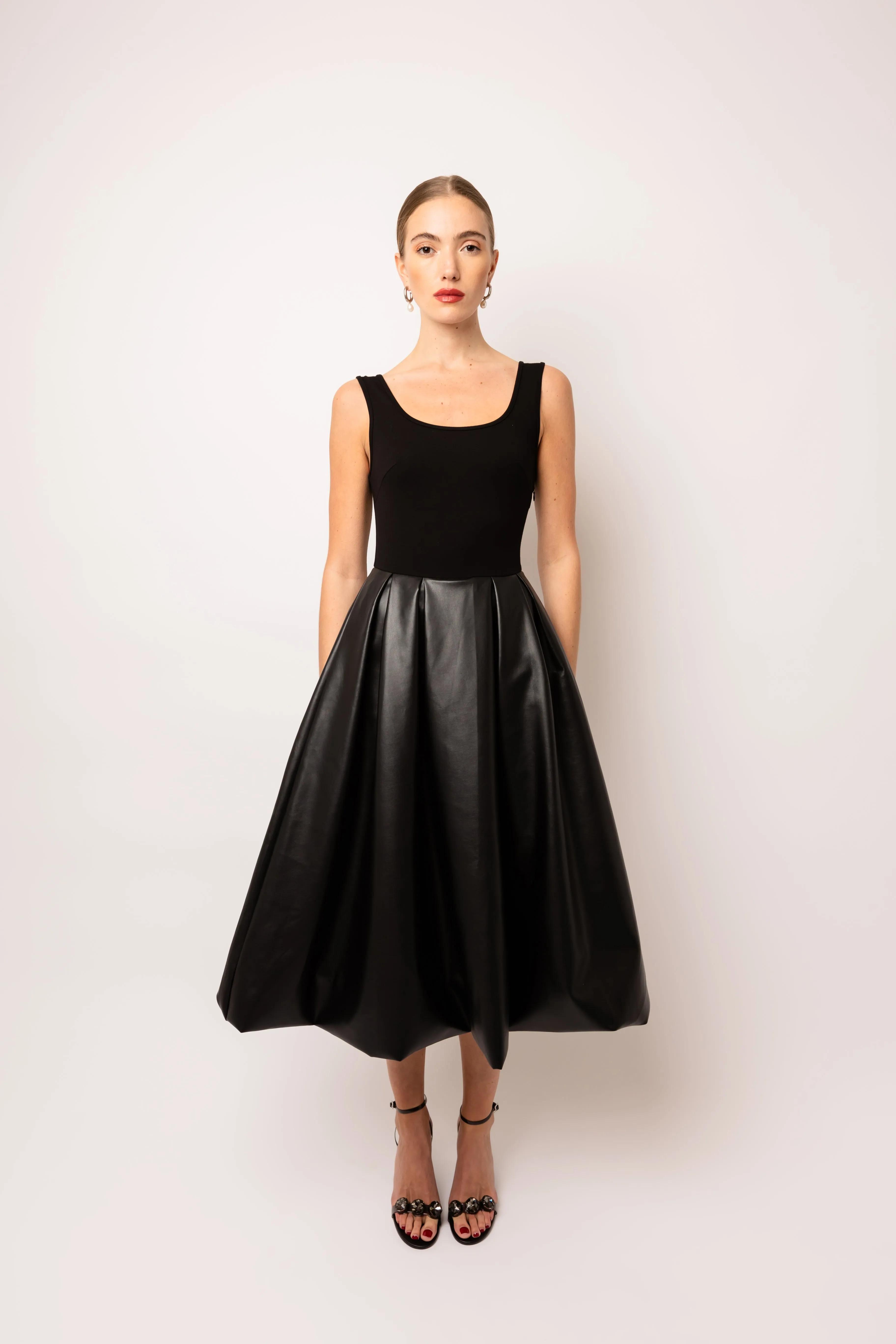 Addison Black Vegan Leather Puffball Dress sold by AMYLYNN