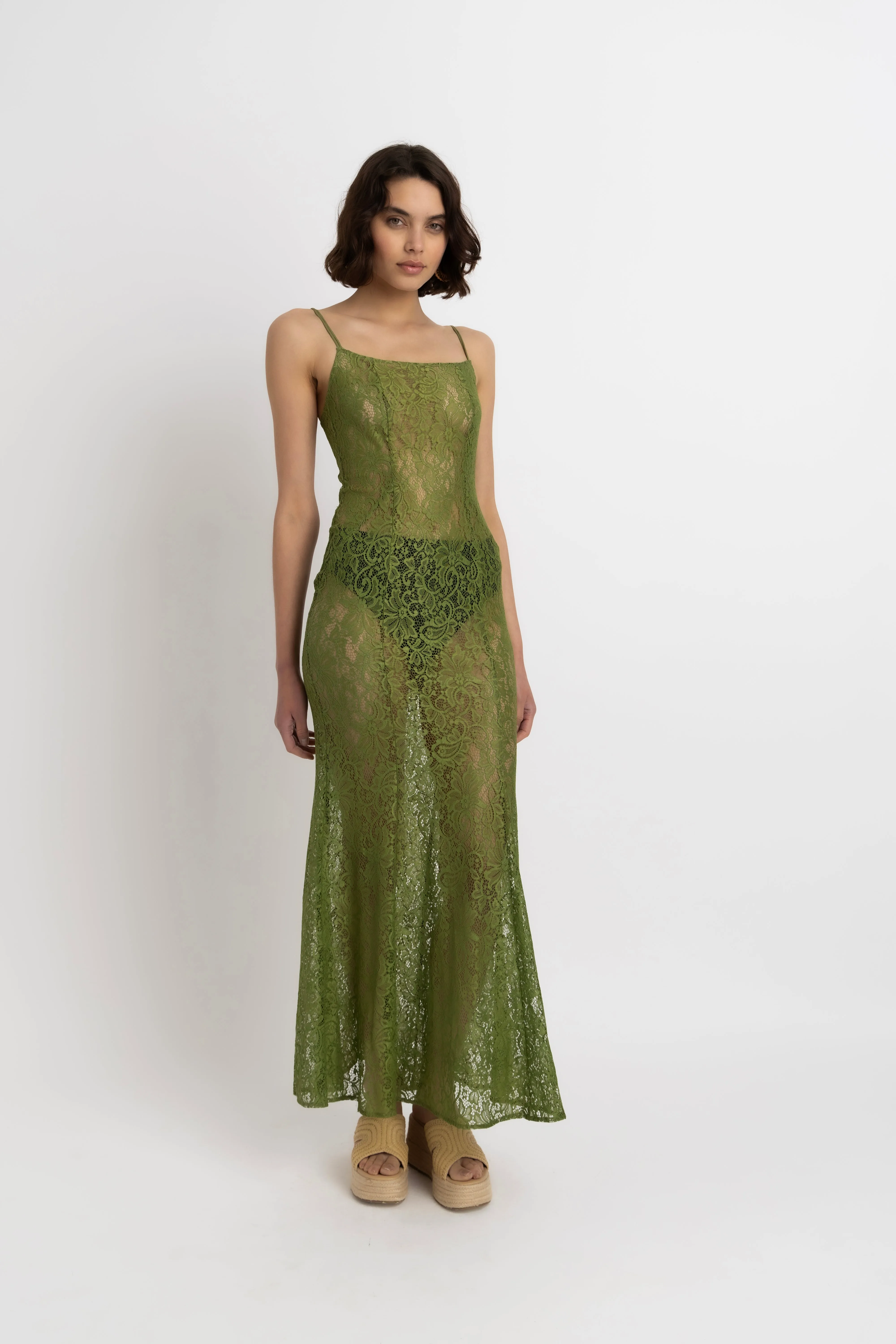 Sahar Olive Floral Lace Maxi Dress sold by AMYLYNN product image thumbnail 5