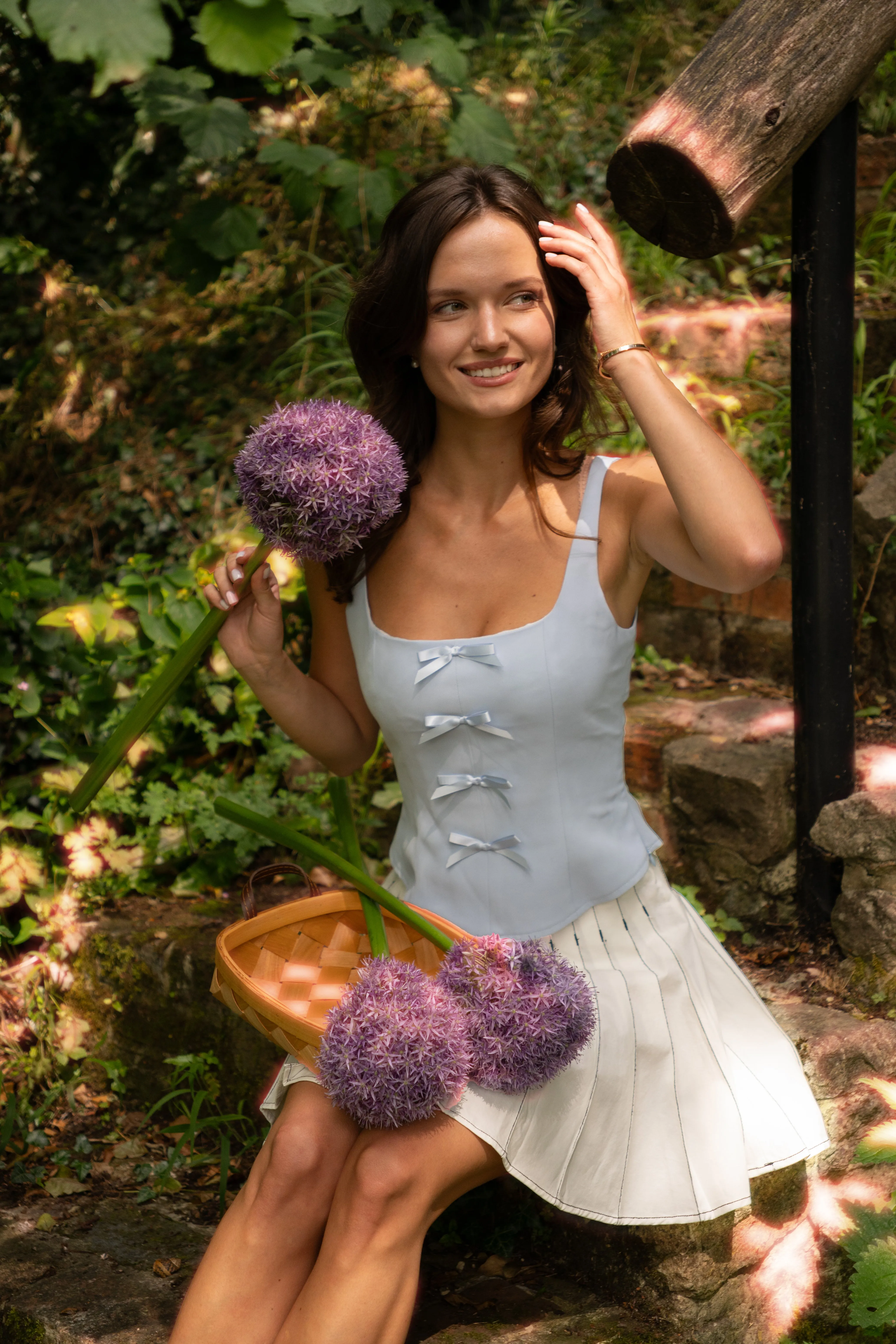 Kady Blue Ribbon Detail Corset Top sold by AMYLYNN