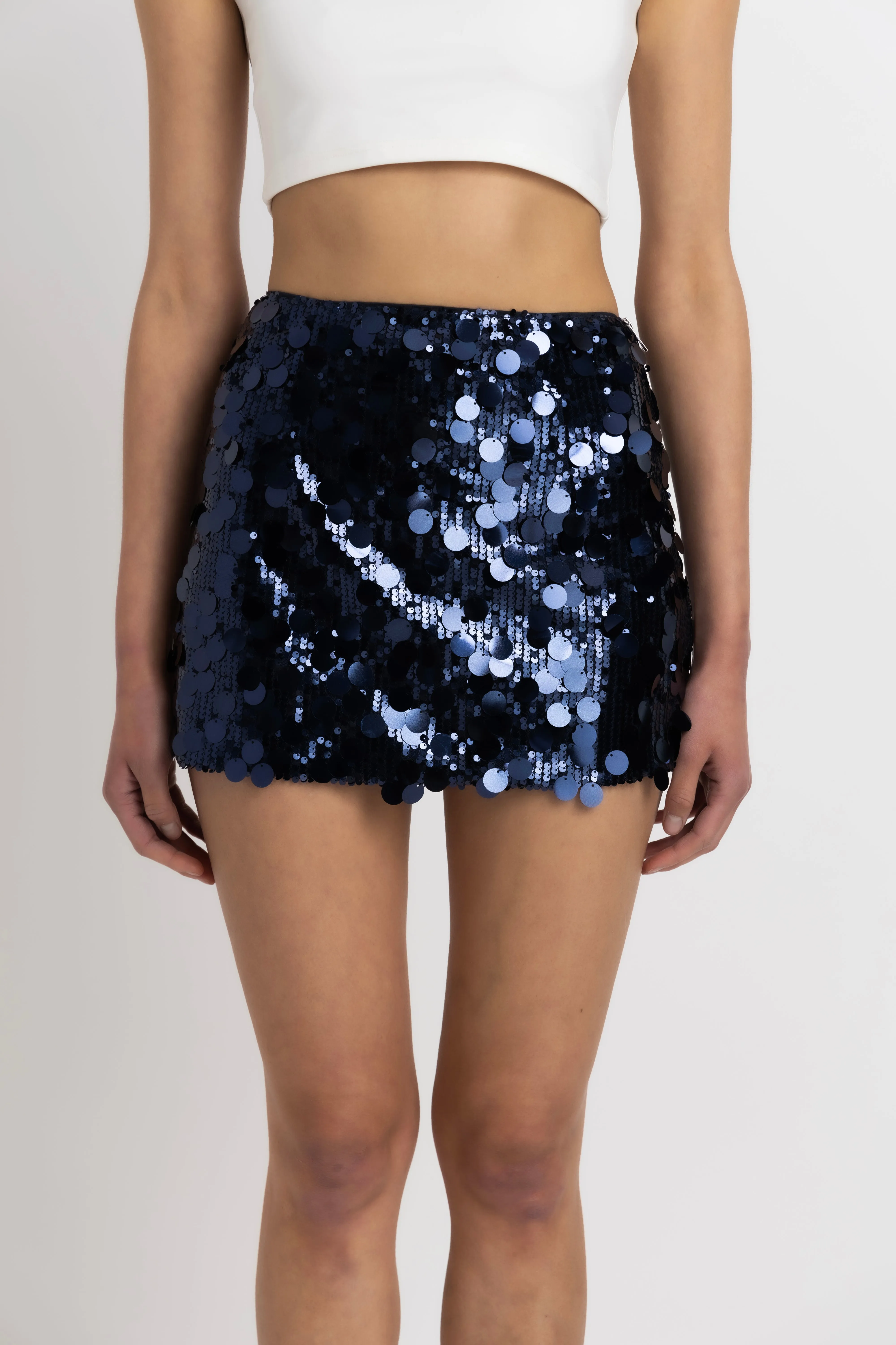 Oceane Navy Disc Sequin Mini Skirt sold by AMYLYNN product image thumbnail 2