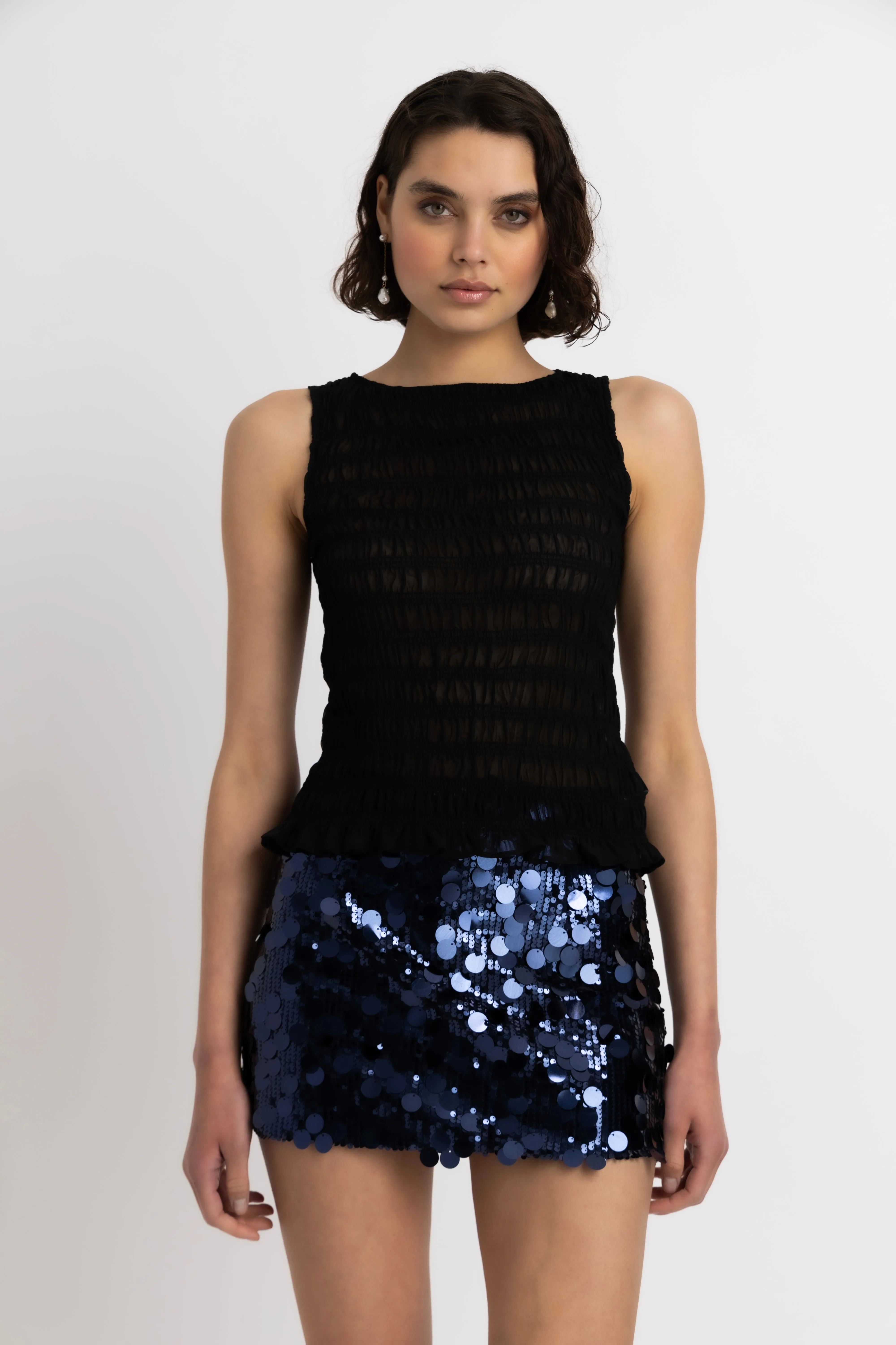 Oceane Navy Disc Sequin Mini Skirt sold by AMYLYNN product image thumbnail 5