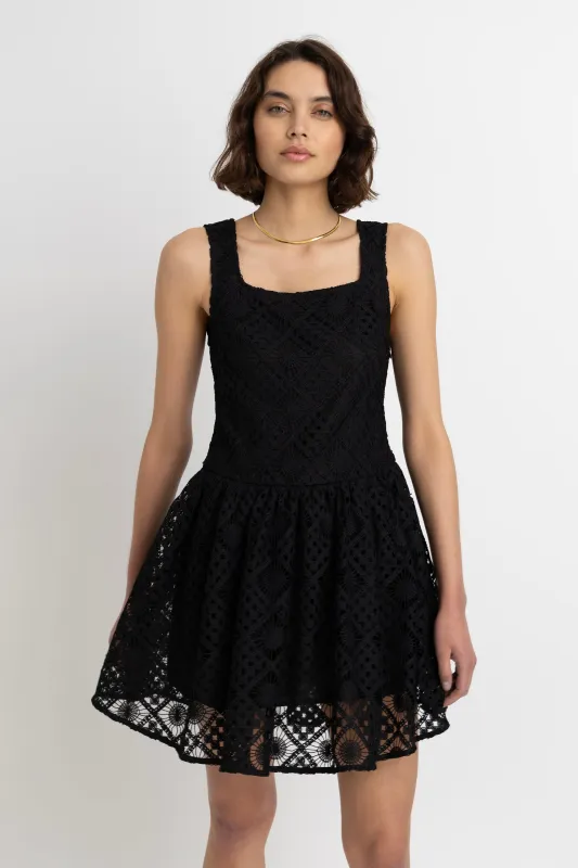 Sylvie Pure Cotton Black Crochet Mini Dress sold by AMYLYNN