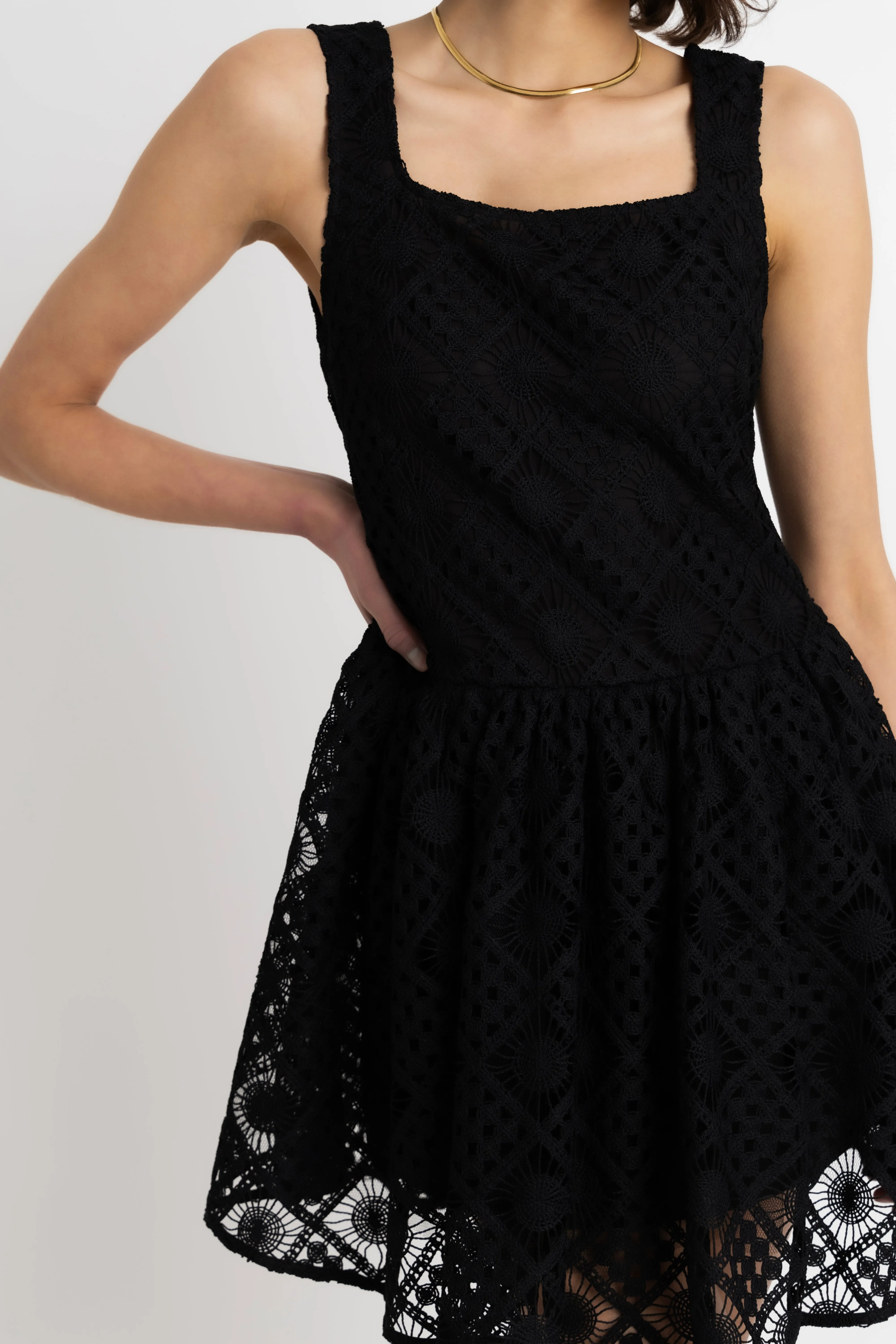 Sylvie Pure Cotton Black Crochet Mini Dress sold by AMYLYNN product image thumbnail 4