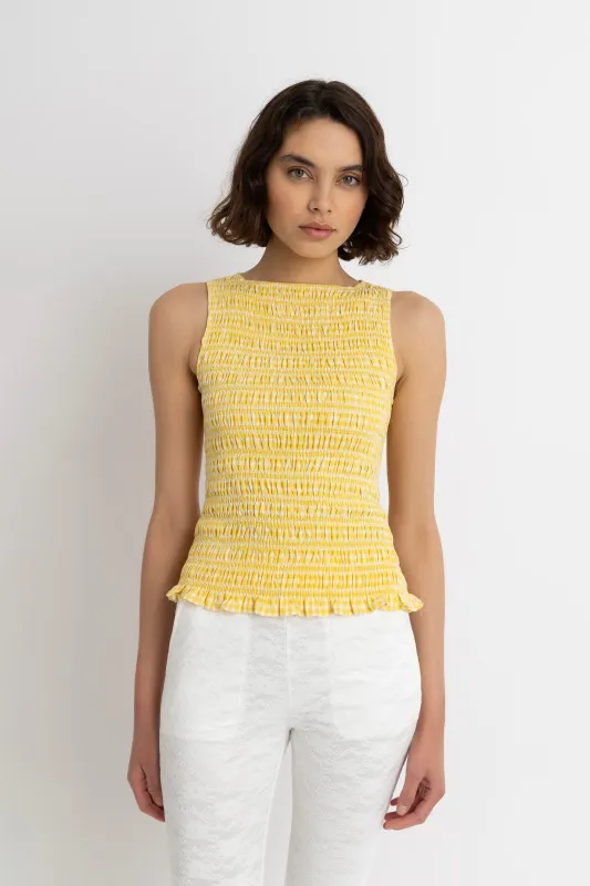 Sonya Pure Cotton Lemon Yellow Gingham Top sold by AMYLYNN