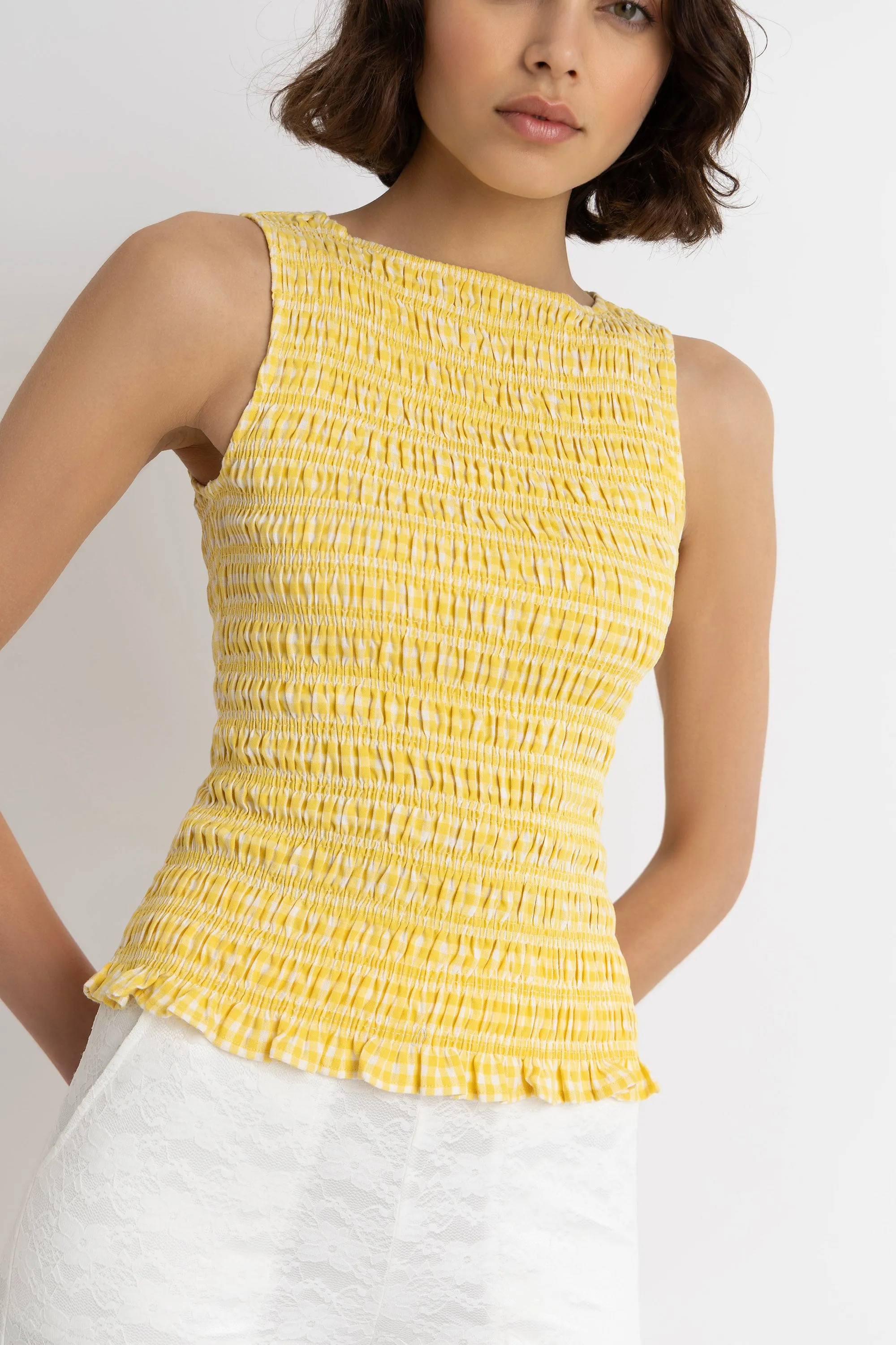 Sonya Pure Cotton Lemon Yellow Gingham Top sold by AMYLYNN product image thumbnail 2