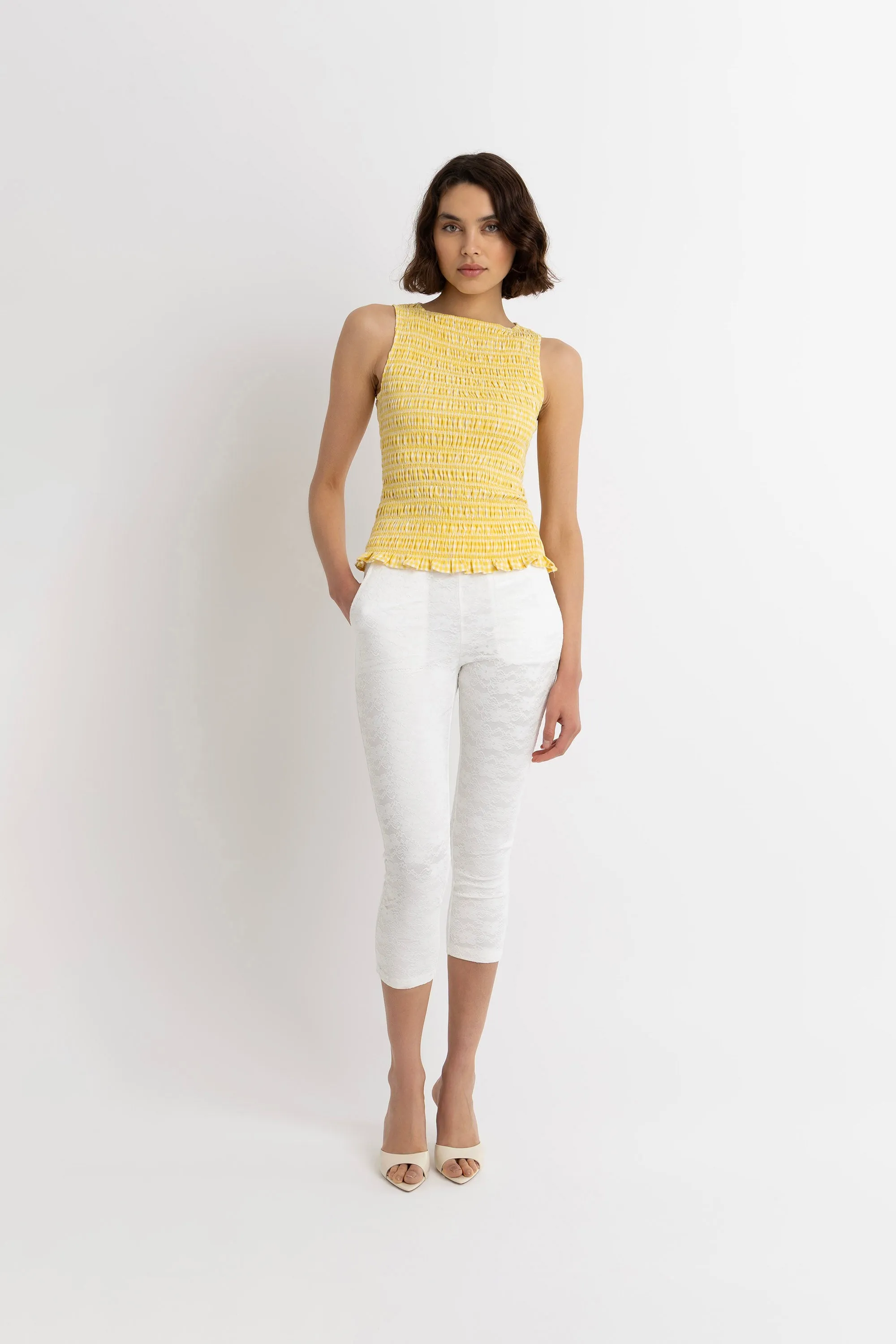 Sonya Pure Cotton Lemon Yellow Gingham Top sold by AMYLYNN product image thumbnail 3