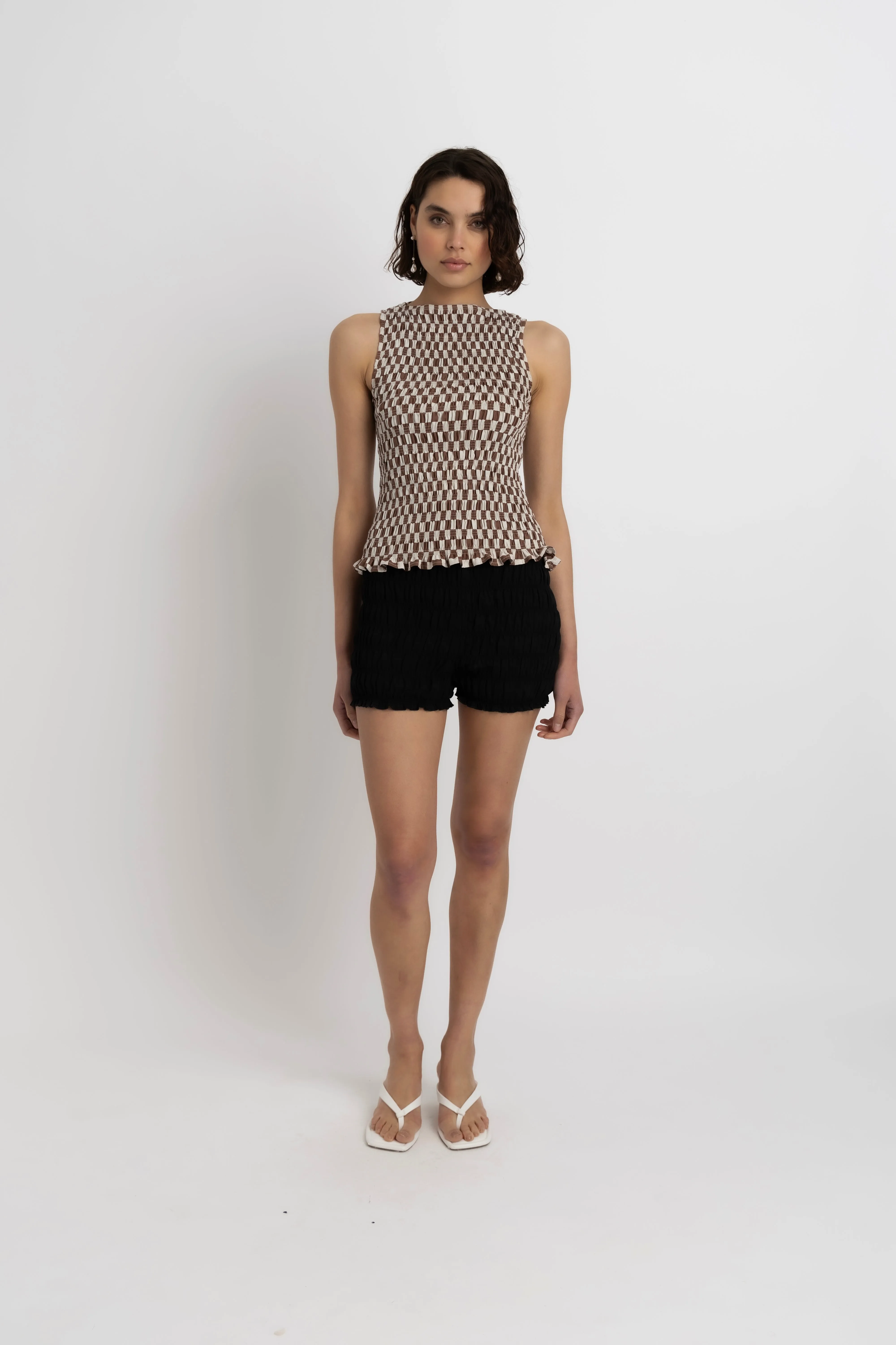 Sonya Pure Cotton Brown Checkerboard Top sold by AMYLYNN product image thumbnail 5