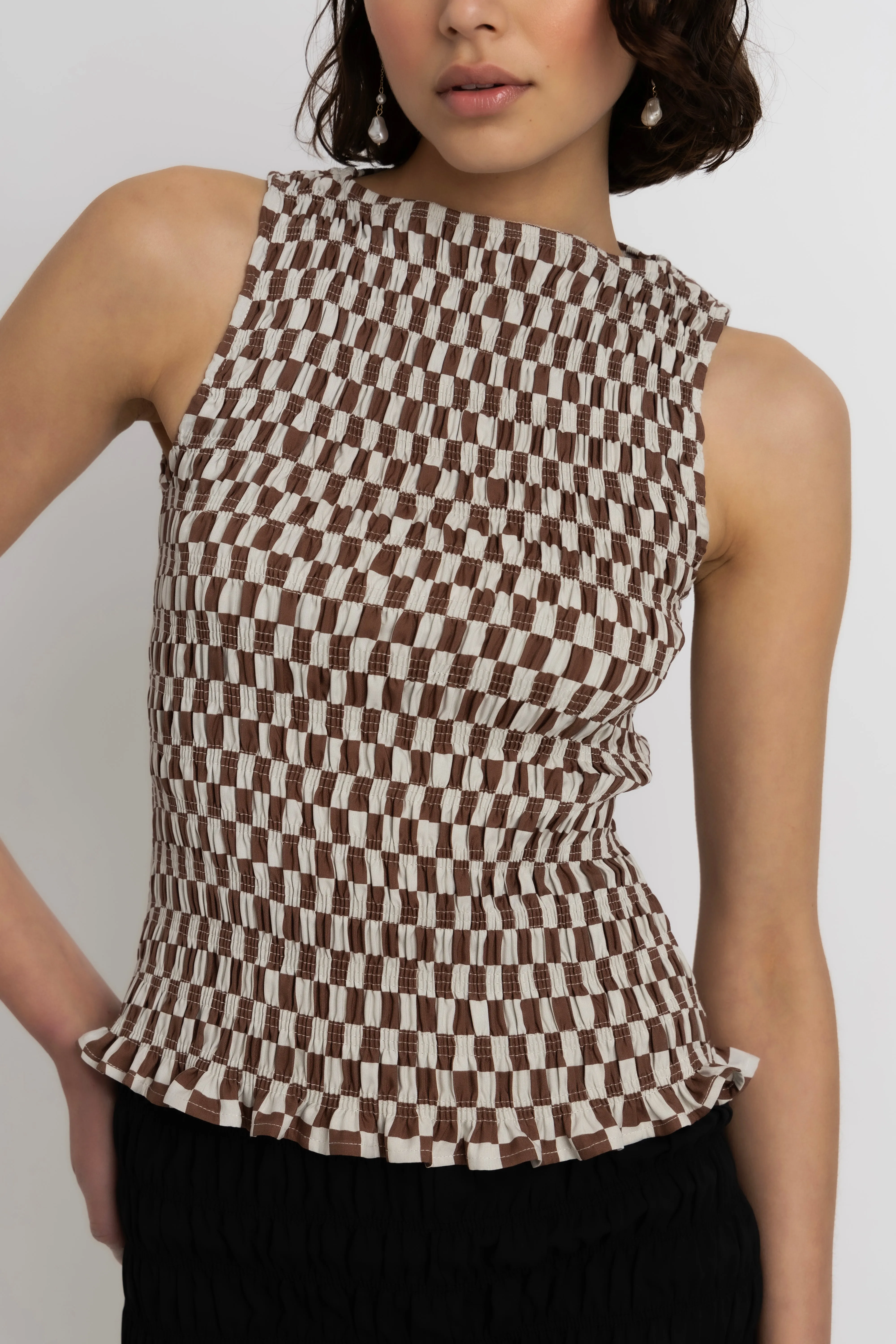 Sonya Pure Cotton Brown Checkerboard Top sold by AMYLYNN product image thumbnail 2