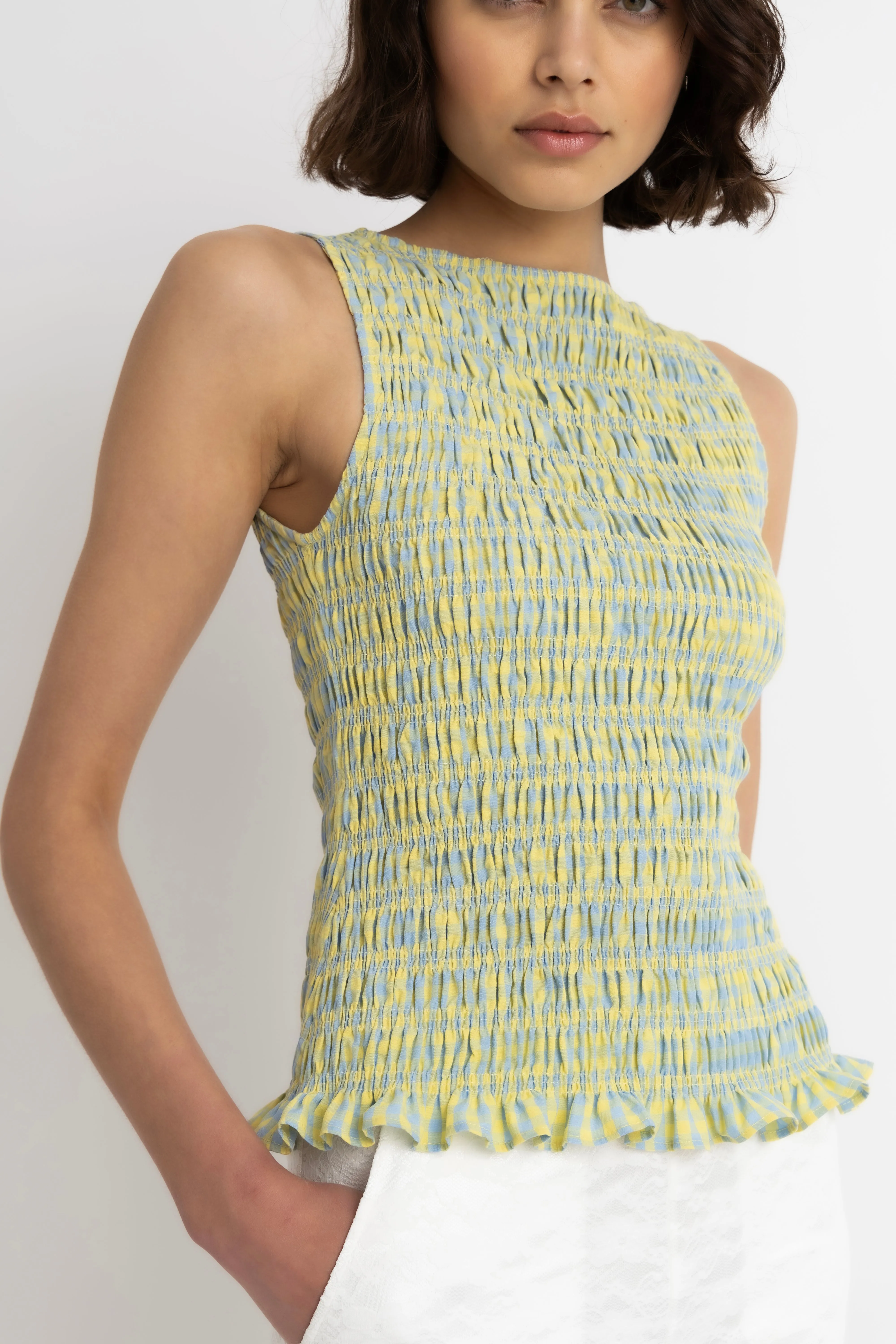 Sonya Pure Cotton Yellow Blue Check Top sold by AMYLYNN product image thumbnail 2