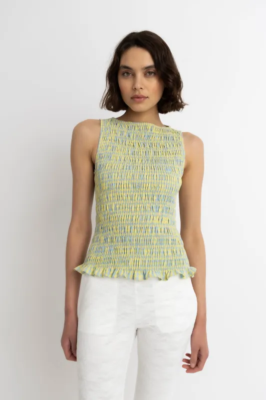 Sonya Pure Cotton Yellow Blue Check Top sold by AMYLYNN