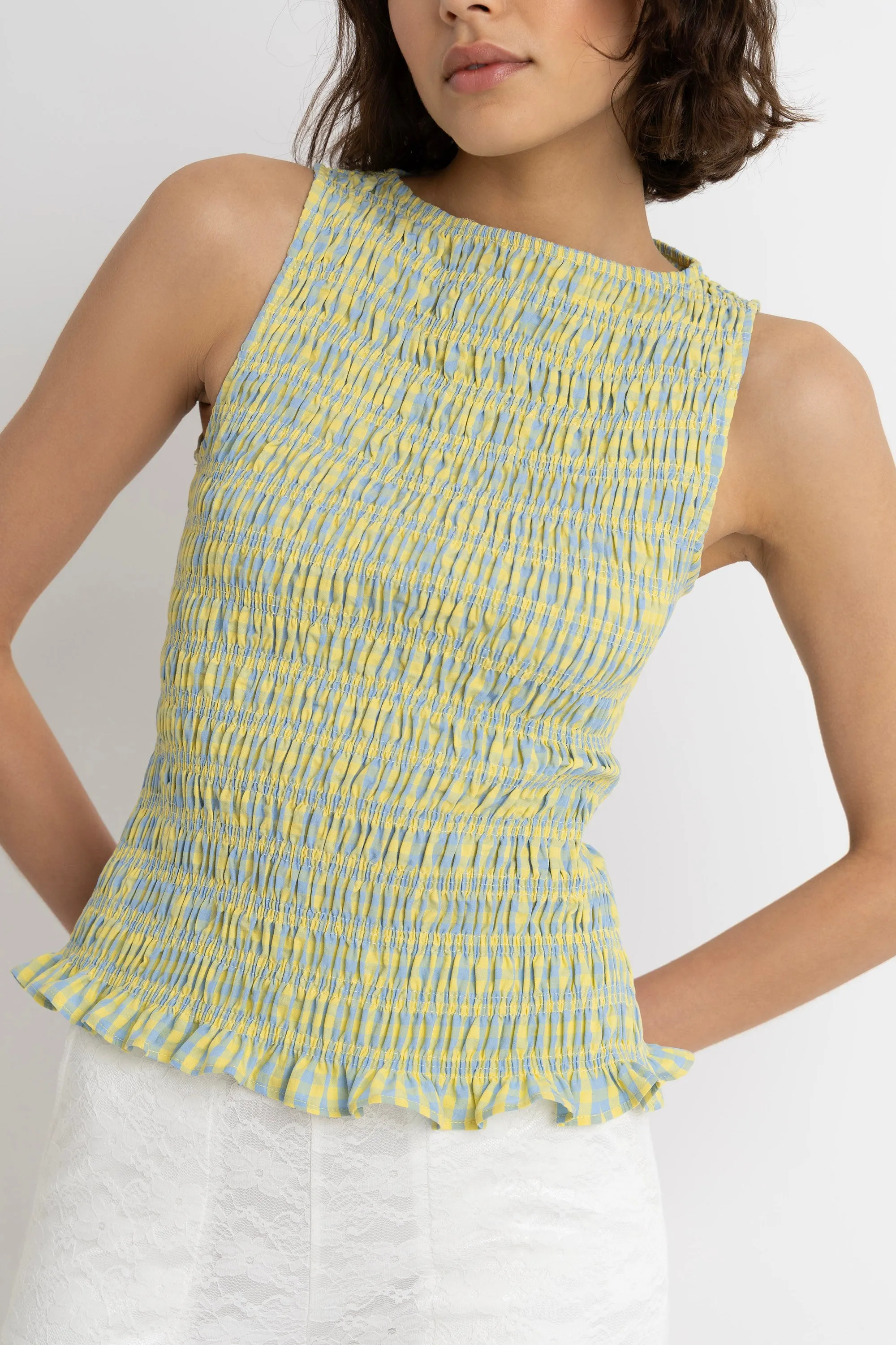 Sonya Pure Cotton Yellow Blue Check Top sold by AMYLYNN product image thumbnail 4