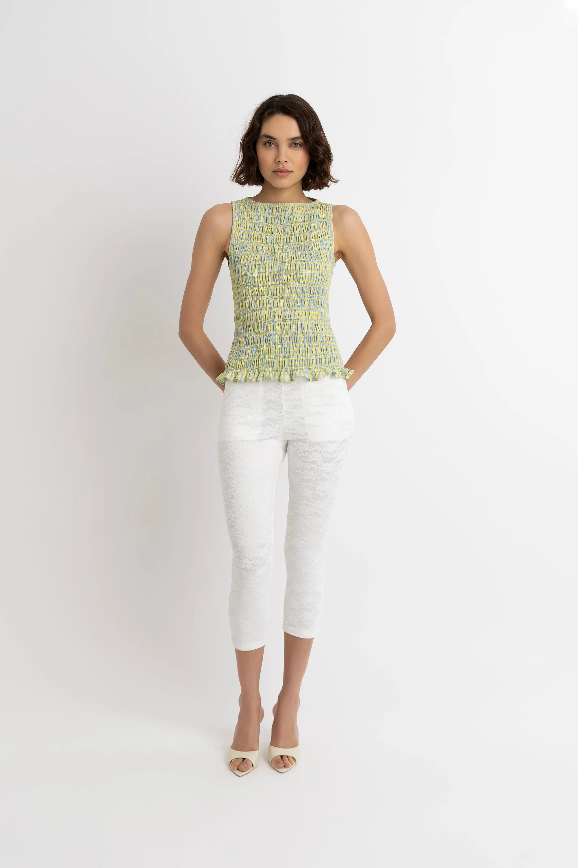Sonya Pure Cotton Yellow Blue Check Top sold by AMYLYNN product image thumbnail 3