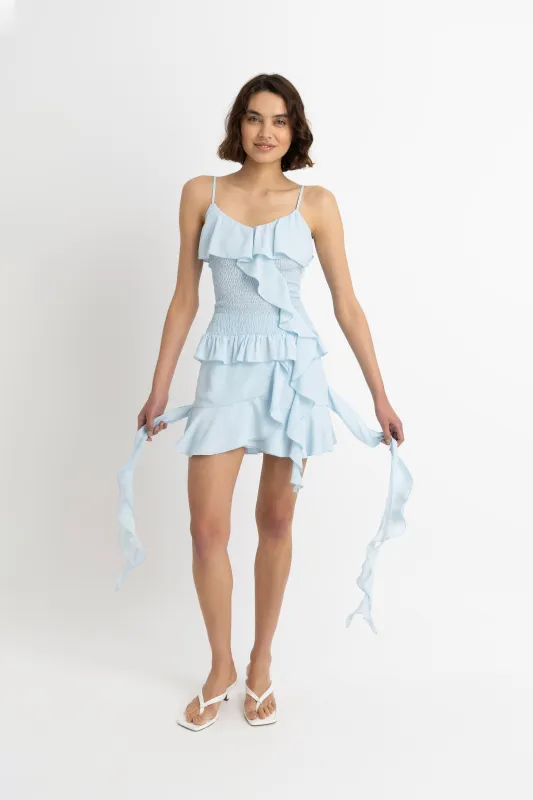 Teresa Blue Ruffles Mini Skirt made by AMYLYNN
