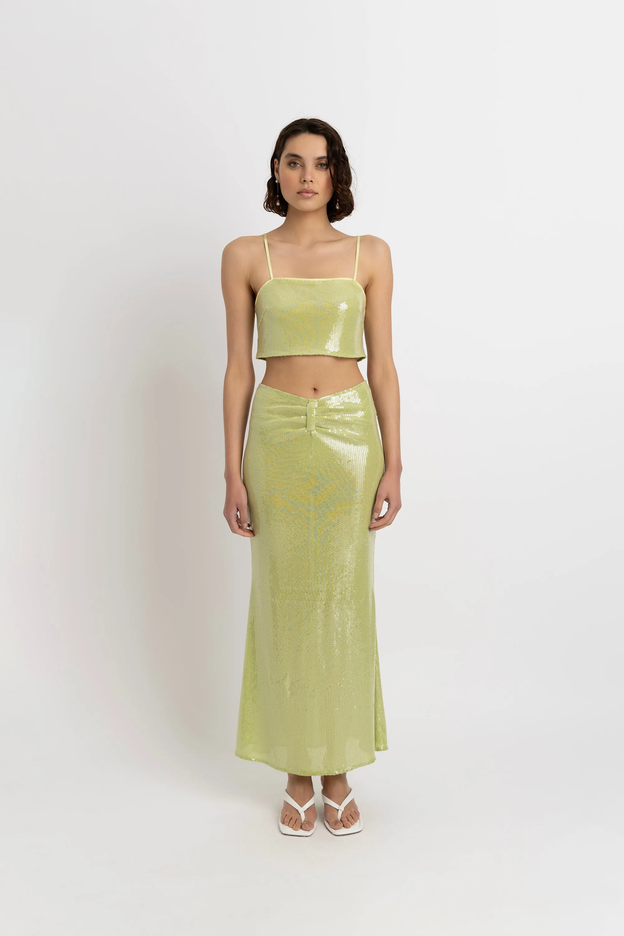 Ambra Lime Green Sequin Crop Top sold by AMYLYNN product image thumbnail 3
