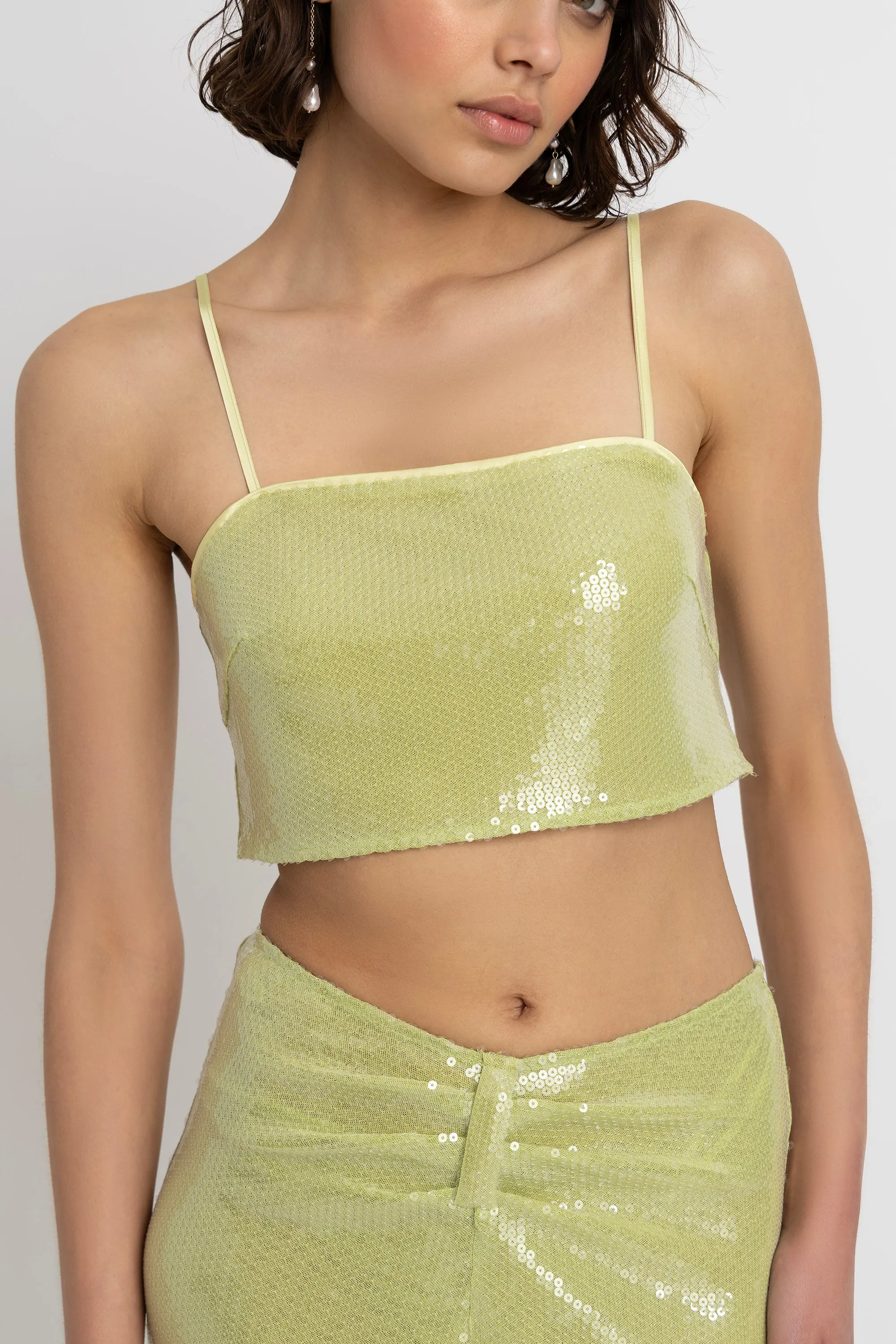 Ambra Lime Green Sequin Crop Top sold by AMYLYNN product image thumbnail 2