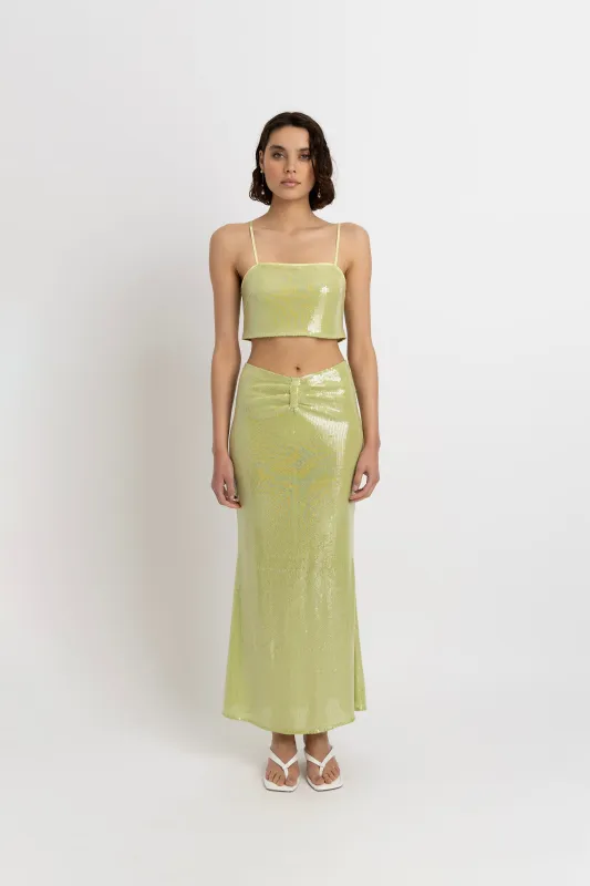 Riva Lime Green Sequin Maxi Skirt sold by AMYLYNN