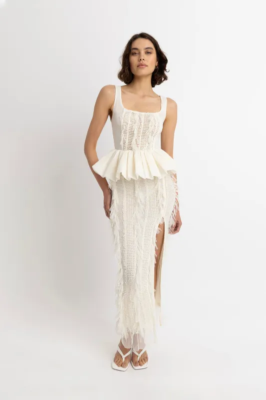 Calla Ivory Maxi Ruffle Skirt sold by AMYLYNN