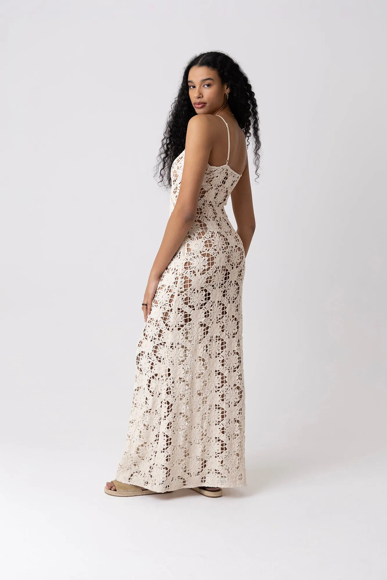 Sylvia Pure Cotton Beige Crochet Maxi Dress sold by AMYLYNN product image thumbnail 5