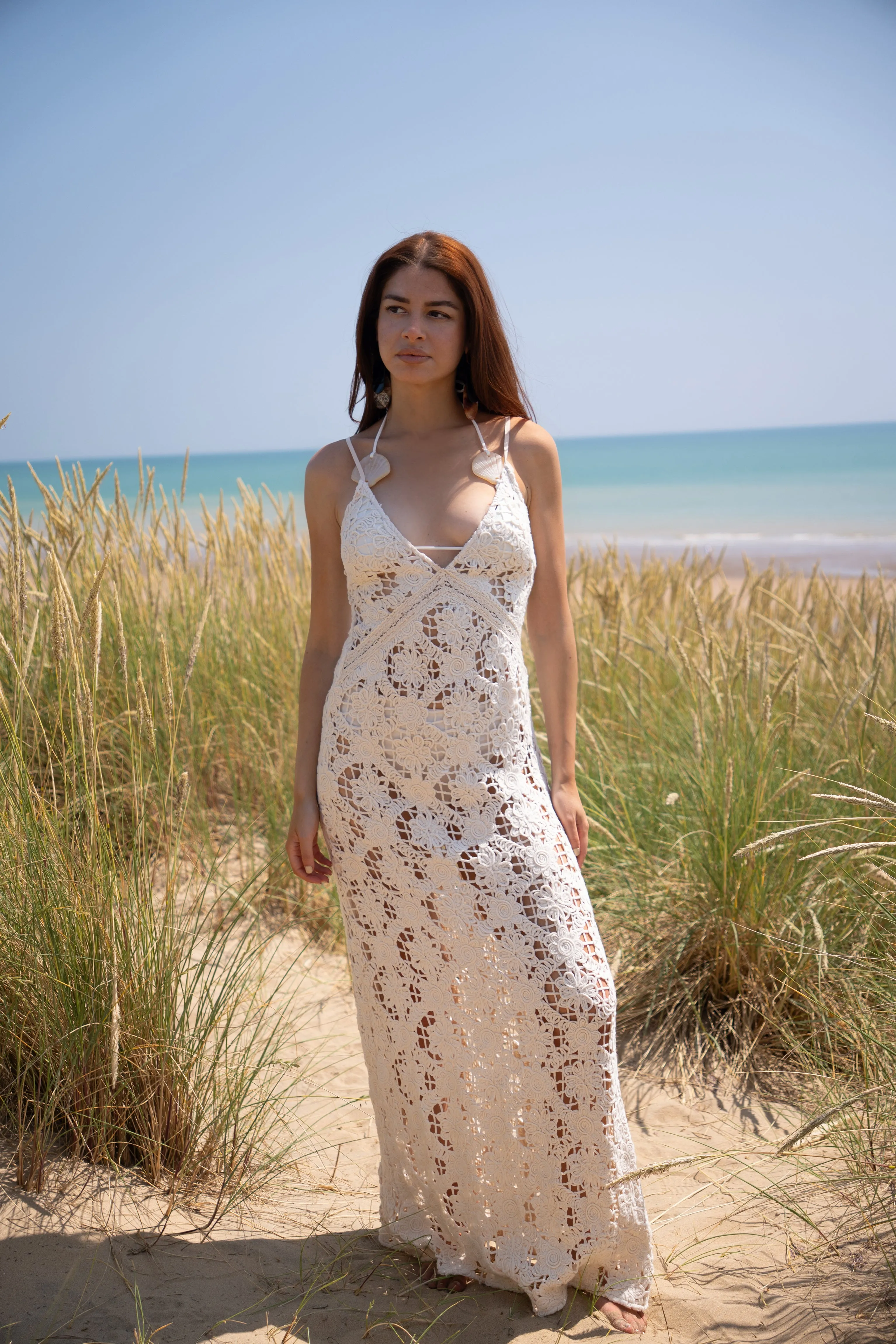 Sylvia Pure Cotton Beige Crochet Maxi Dress sold by AMYLYNN product image thumbnail 2