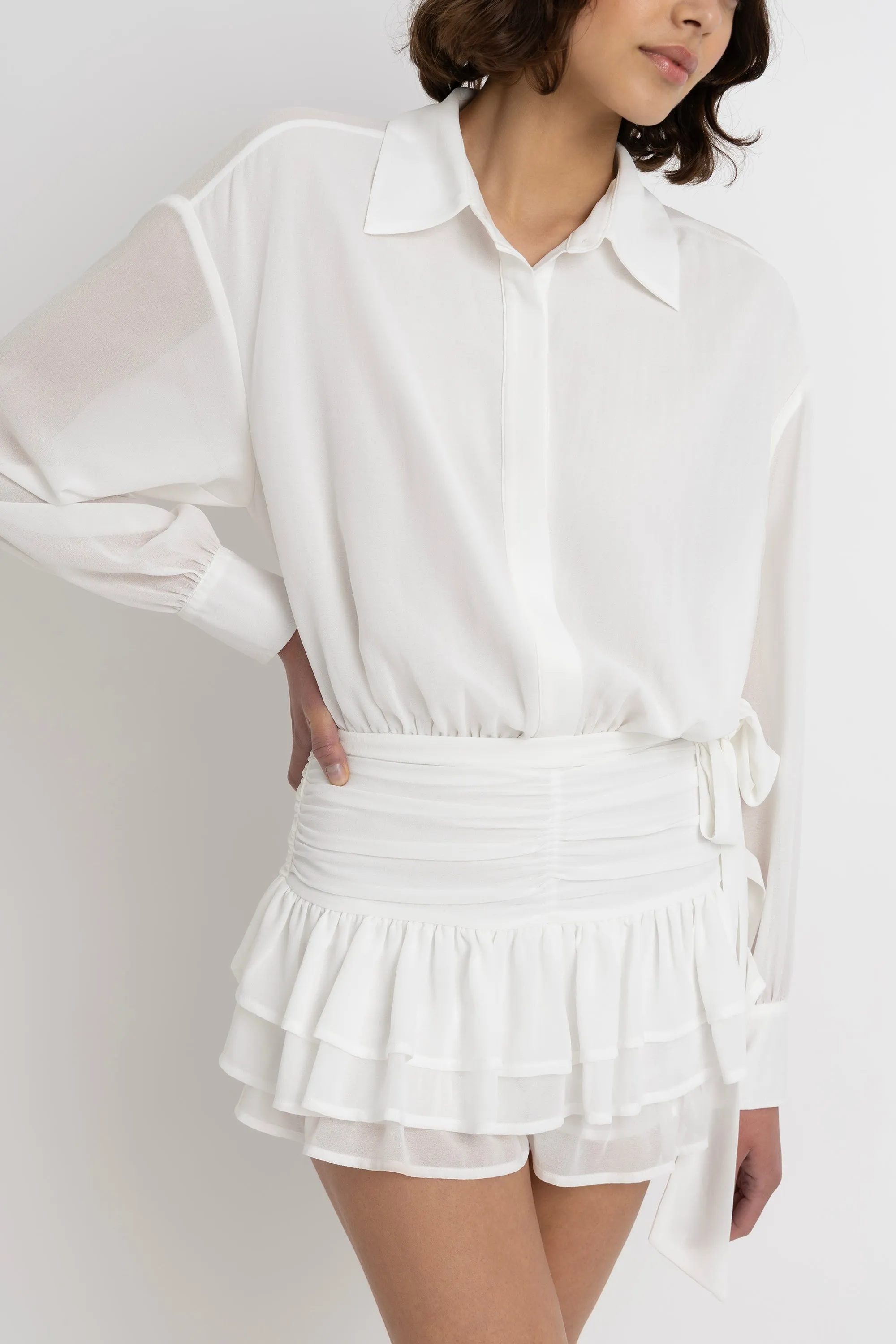 Carlotta Sheer White Shirt Playsuit Dress sold by AMYLYNN product image thumbnail 5