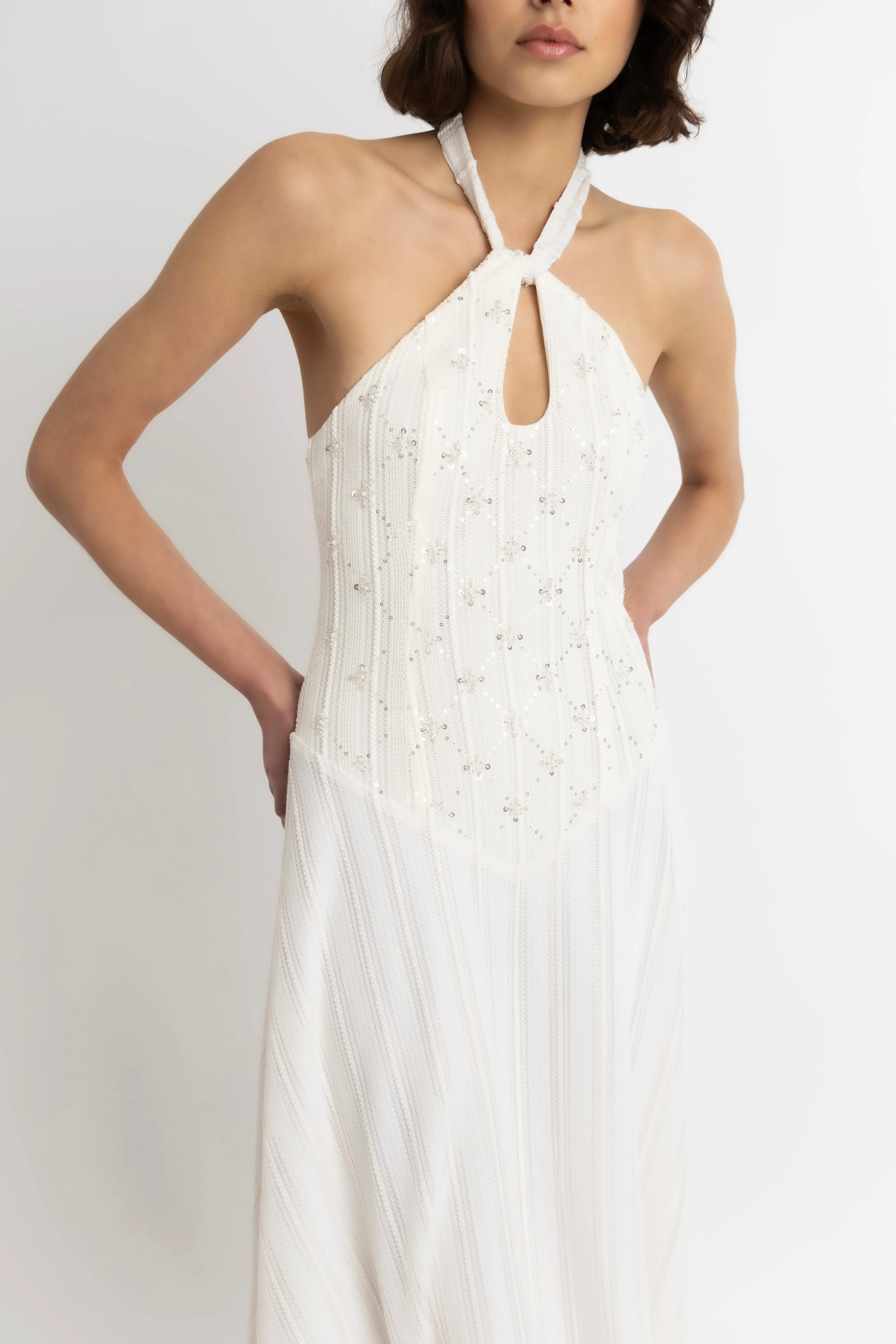 Gaia Cream Crochet Halterneck Maxi Dress sold by AMYLYNN product image thumbnail 5