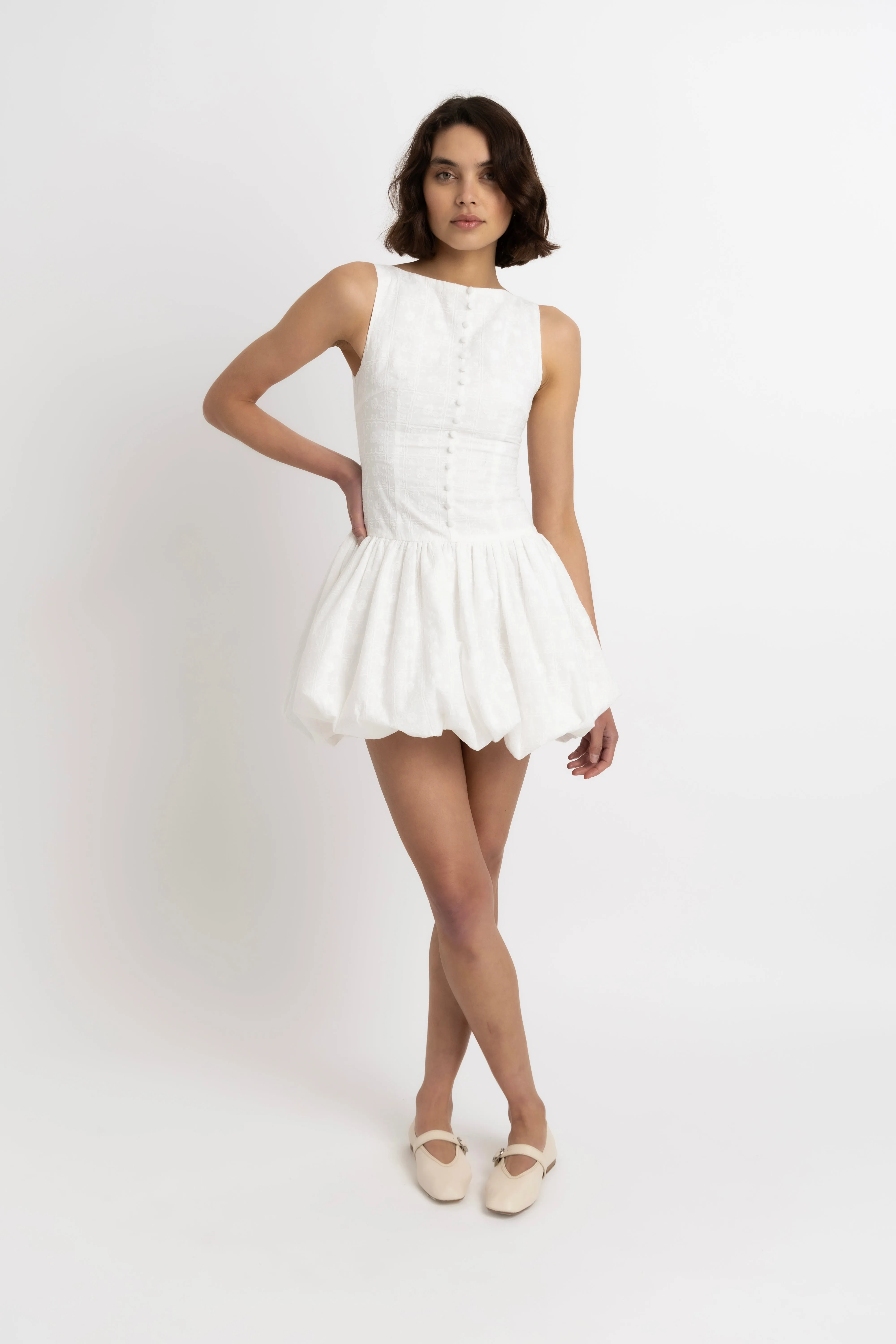 Grazia Pure Cotton White Mini Puffball Dress sold by AMYLYNN
