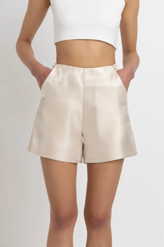 Aurora Tailored Satin Shorts sold by AMYLYNN