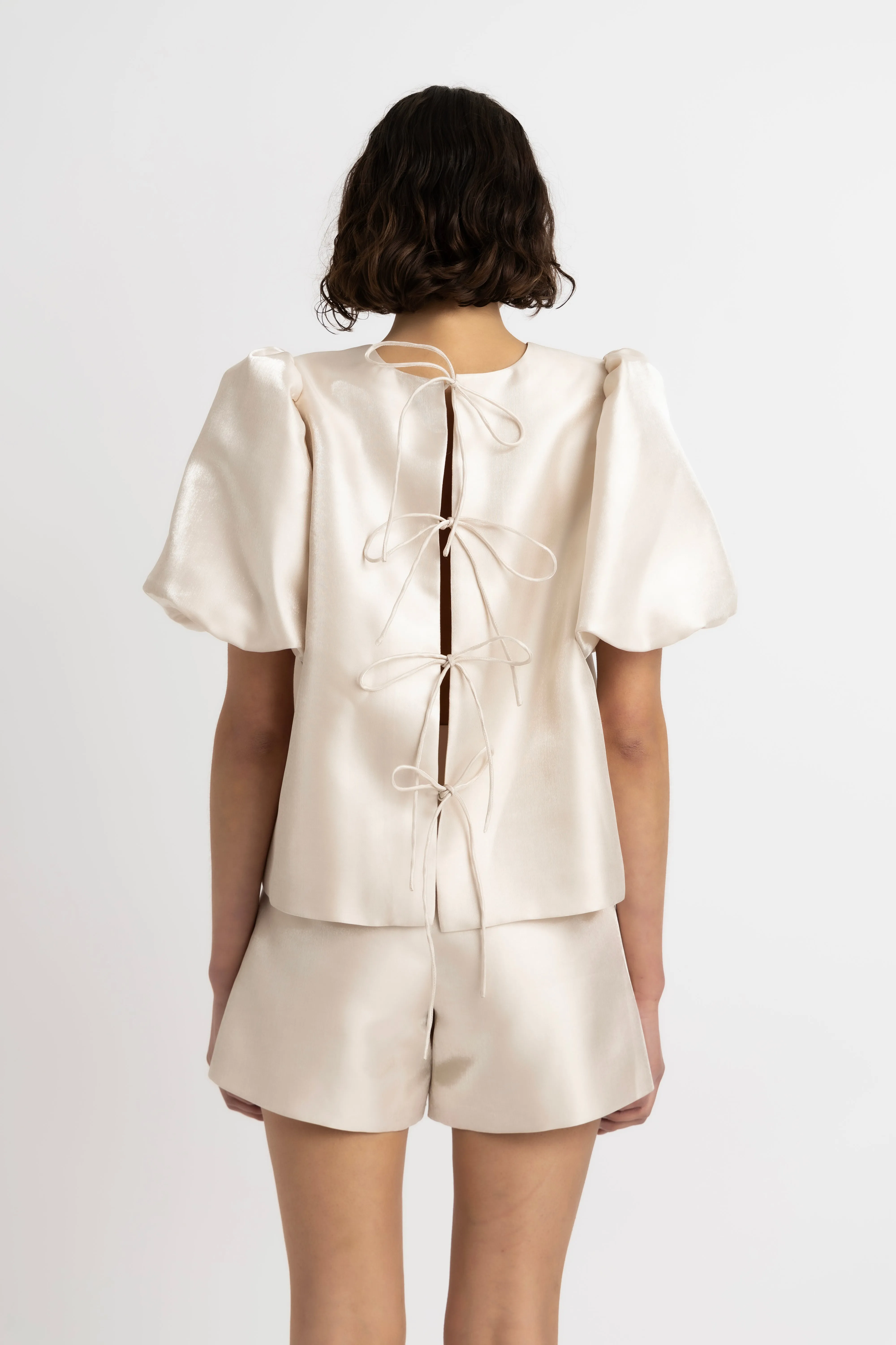 Aurelia Puffball High Shine Satin Tie Top sold by AMYLYNN product image thumbnail 5