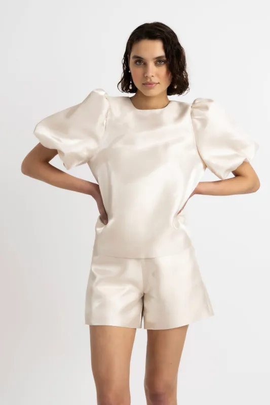Aurelia Puffball High Shine Satin Tie Top sold by AMYLYNN