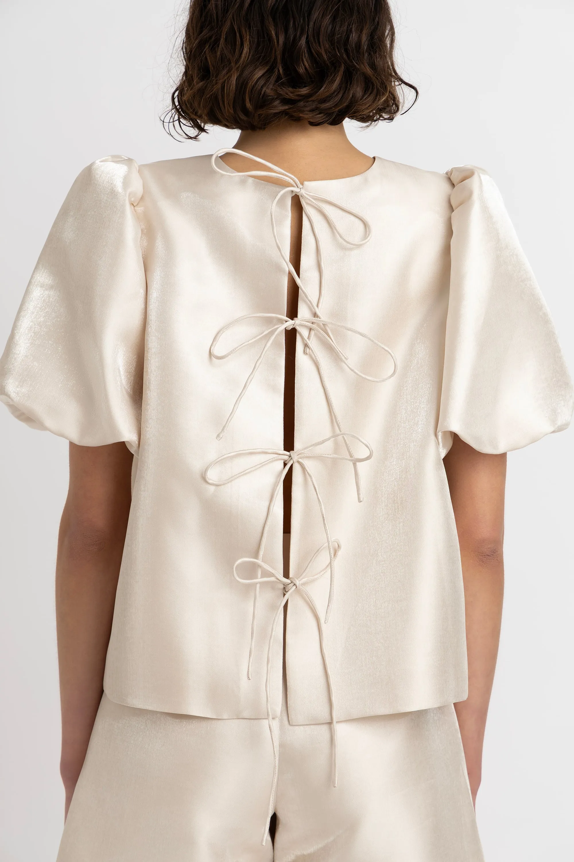 Aurelia Puffball High Shine Satin Tie Top sold by AMYLYNN product image thumbnail 3