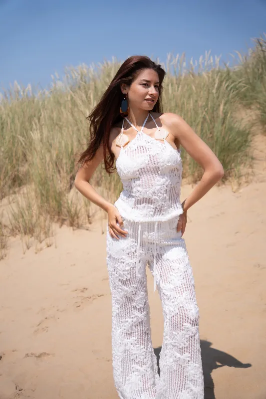 Cici White Pure Cotton  Crochet Floral Lace Top sold by AMYLYNN