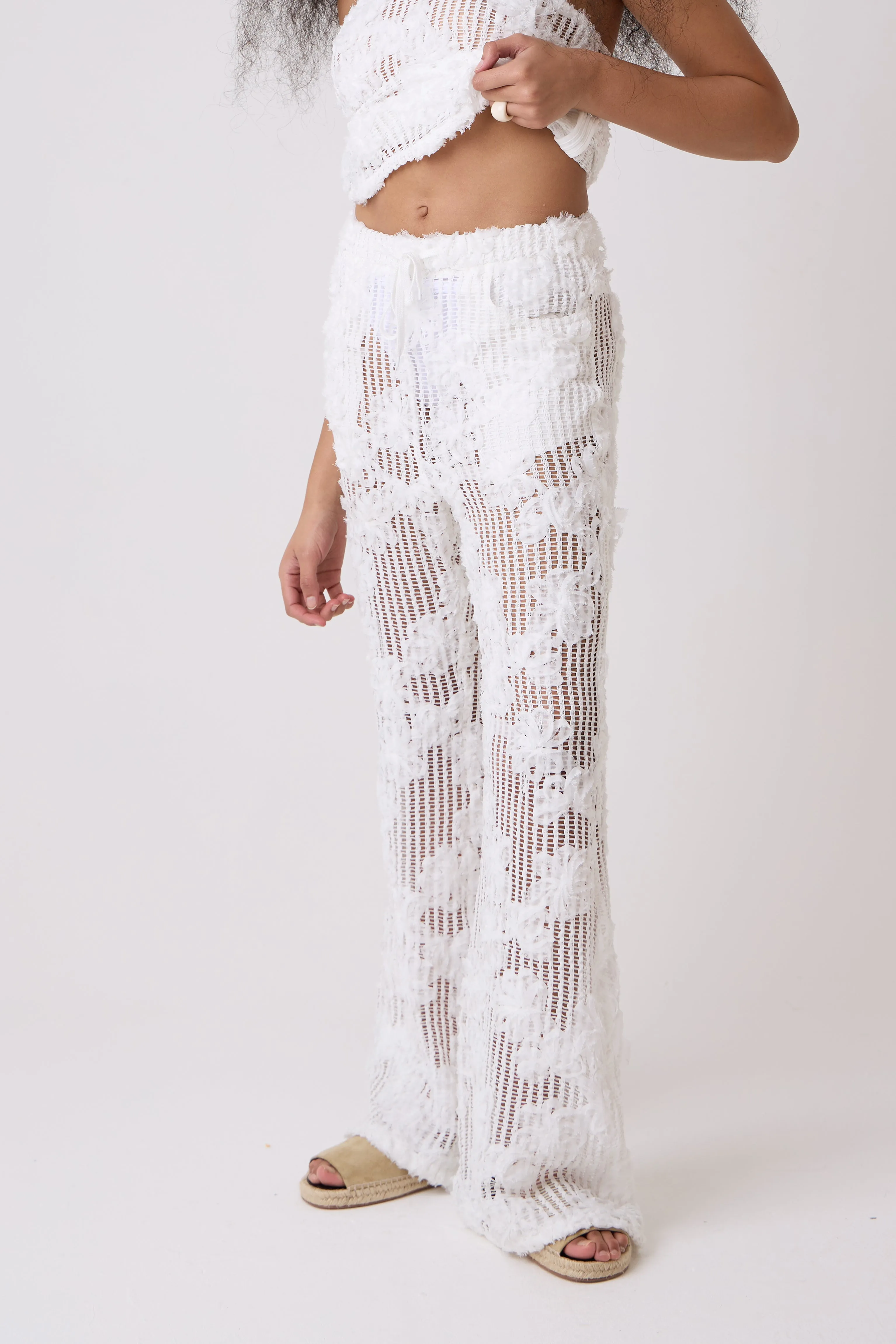 Cici White Pure Cotton Crochet Floral Lace Wide Leg Trouser sold by AMYLYNN product image thumbnail 3
