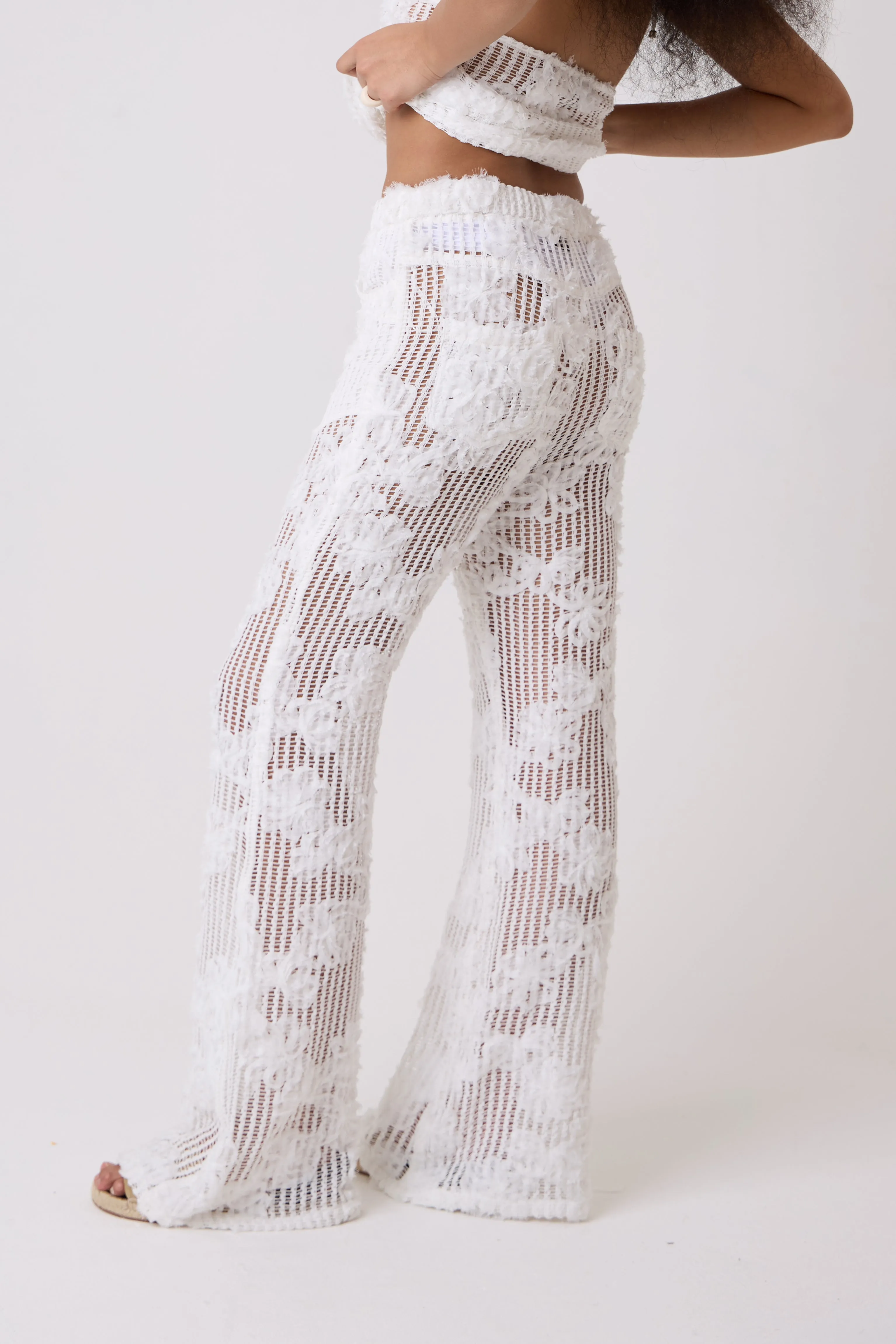 Cici White Pure Cotton Crochet Floral Lace Wide Leg Trouser sold by AMYLYNN product image thumbnail 4