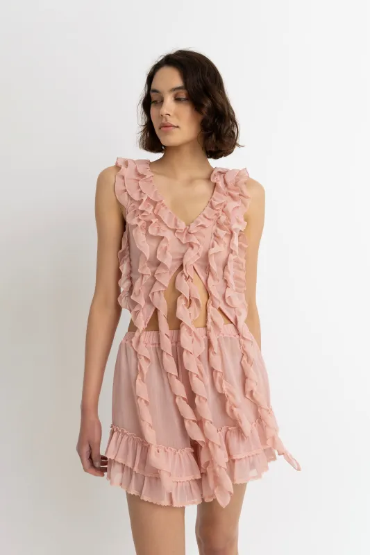 Paola Pink Ruffle Chiffon Top sold by AMYLYNN