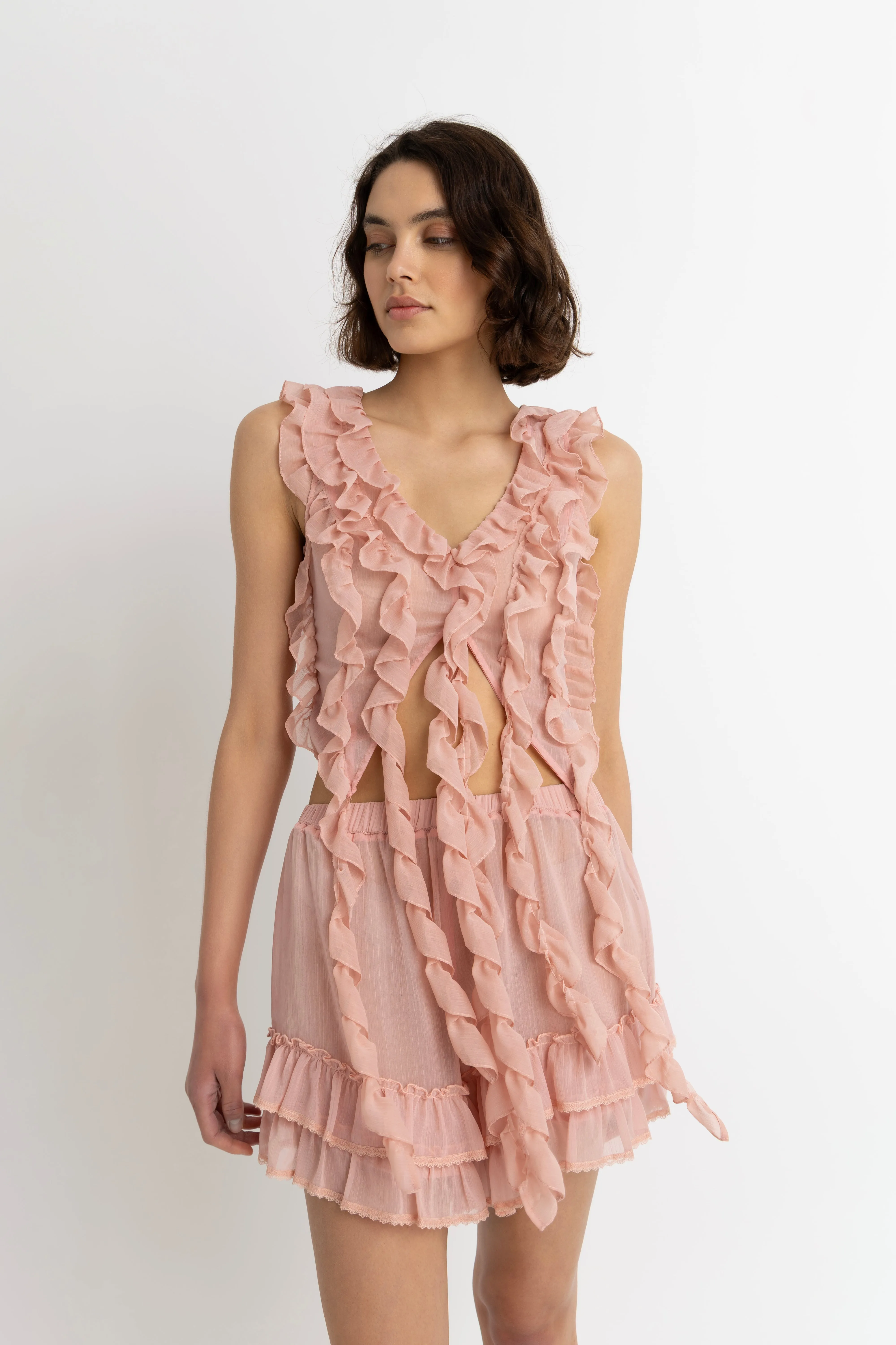 Paola Pink Ruffle Chiffon Top sold by AMYLYNN