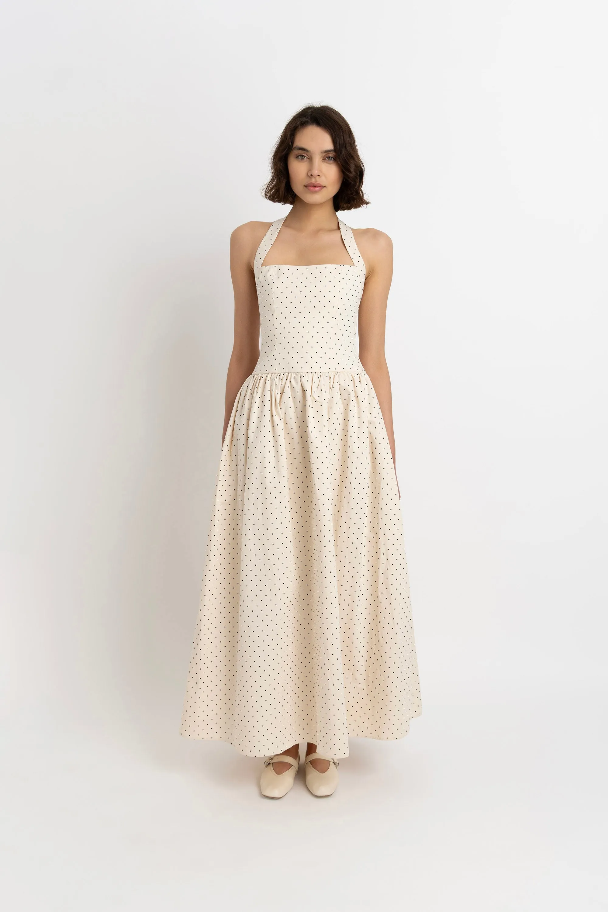 Judie Pure Cotton Beige Polka Dot Maxi Dress sold by AMYLYNN product image thumbnail 3