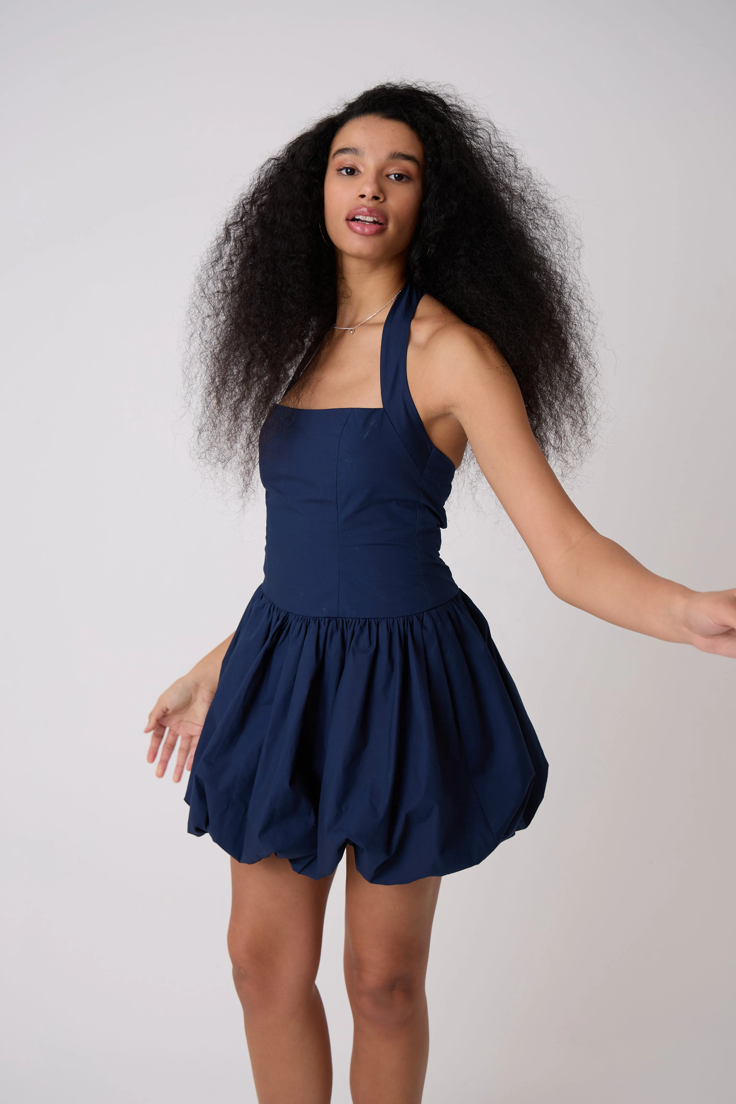 Navy Pure Cotton Halterneck Mini Puffball Dress sold by AMYLYNN product image thumbnail 3