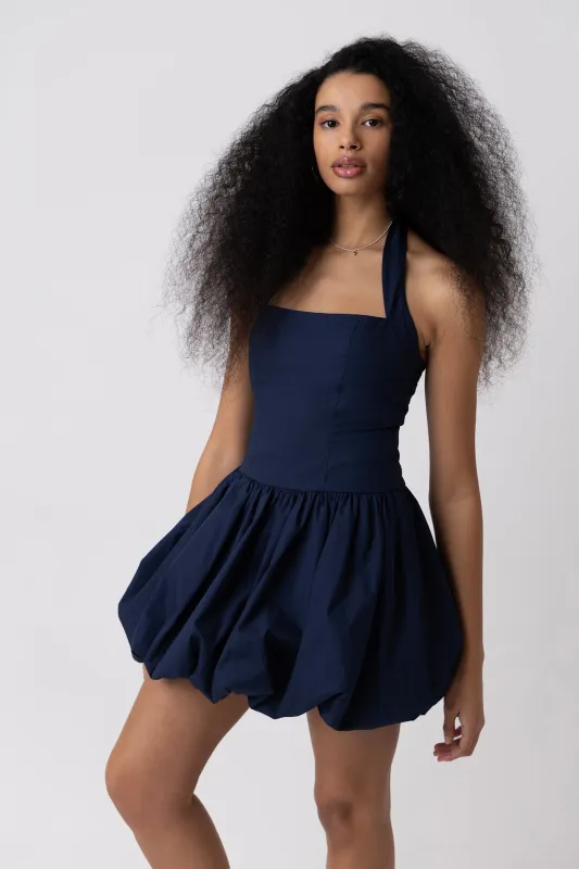 Navy Pure Cotton Halterneck Mini Puffball Dress sold by AMYLYNN