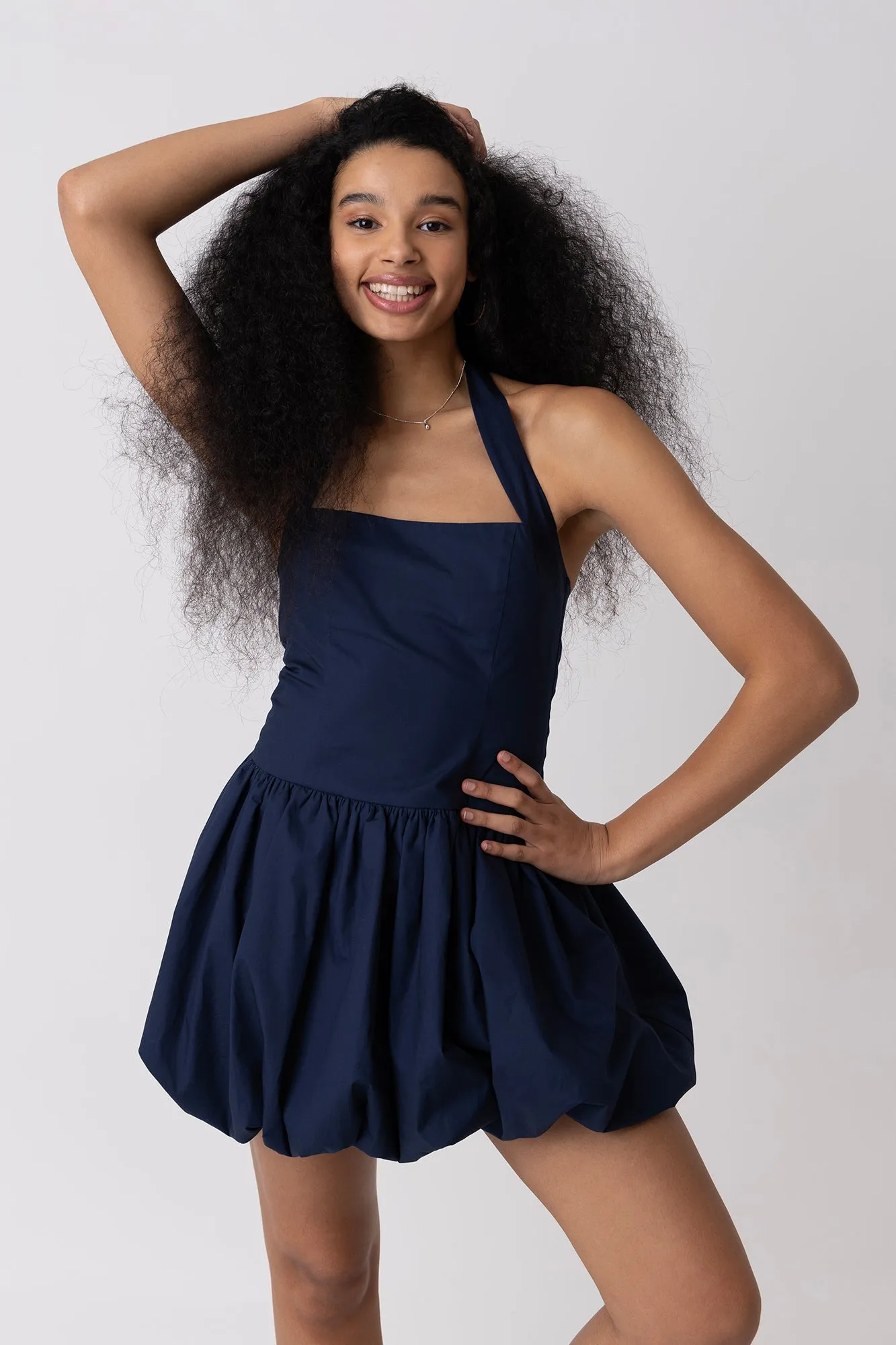 Navy Pure Cotton Halterneck Mini Puffball Dress sold by AMYLYNN product image thumbnail 5
