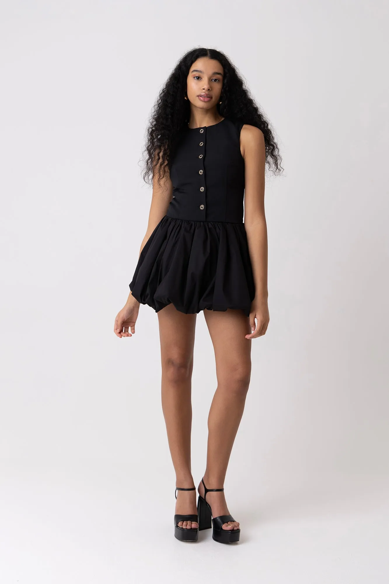 Aimee Black Tailored Mini Puffball Dress sold by AMYLYNN