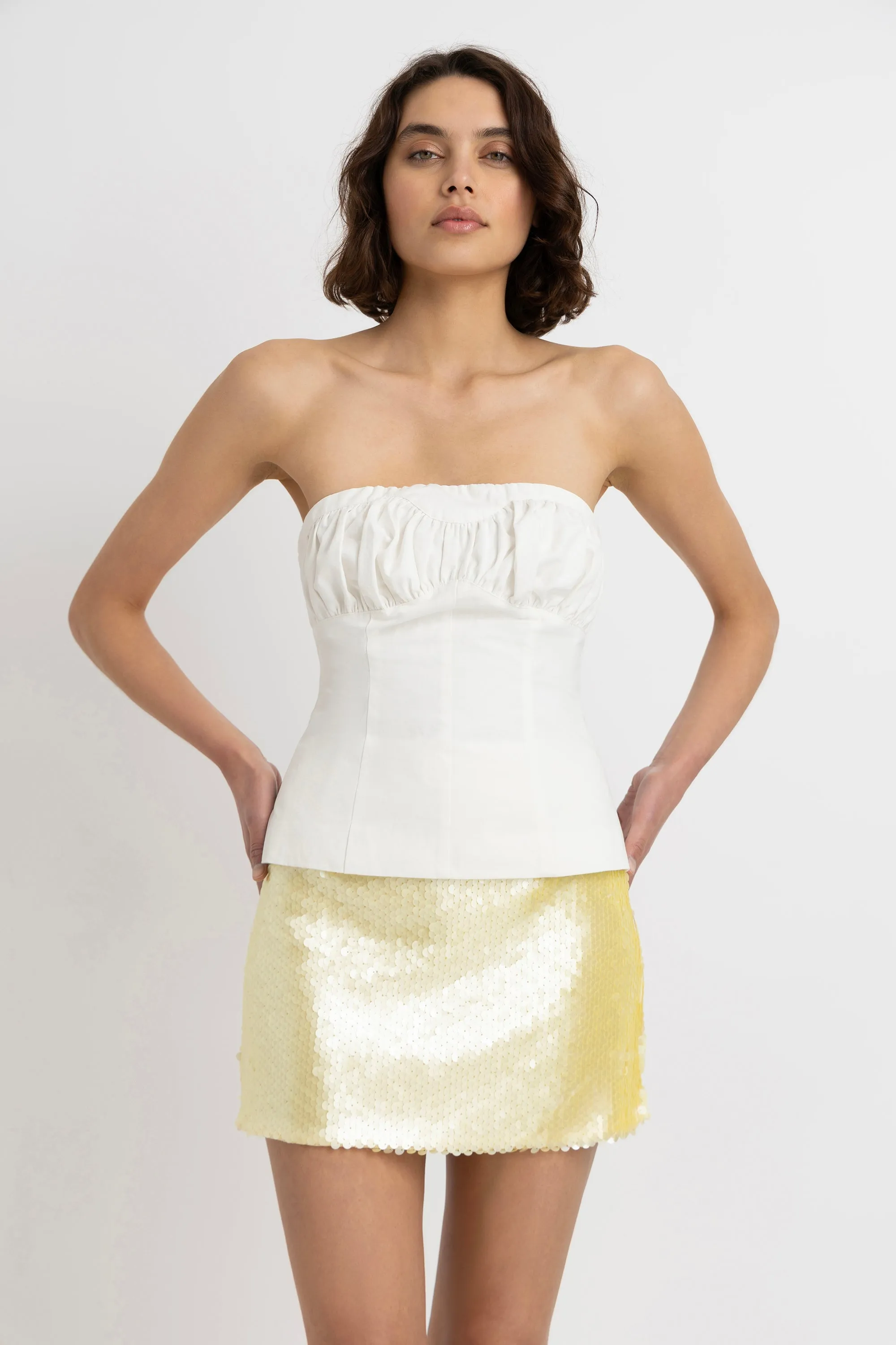 Tyma White Pure Cotton Bardot Sweetheart Top sold by AMYLYNN