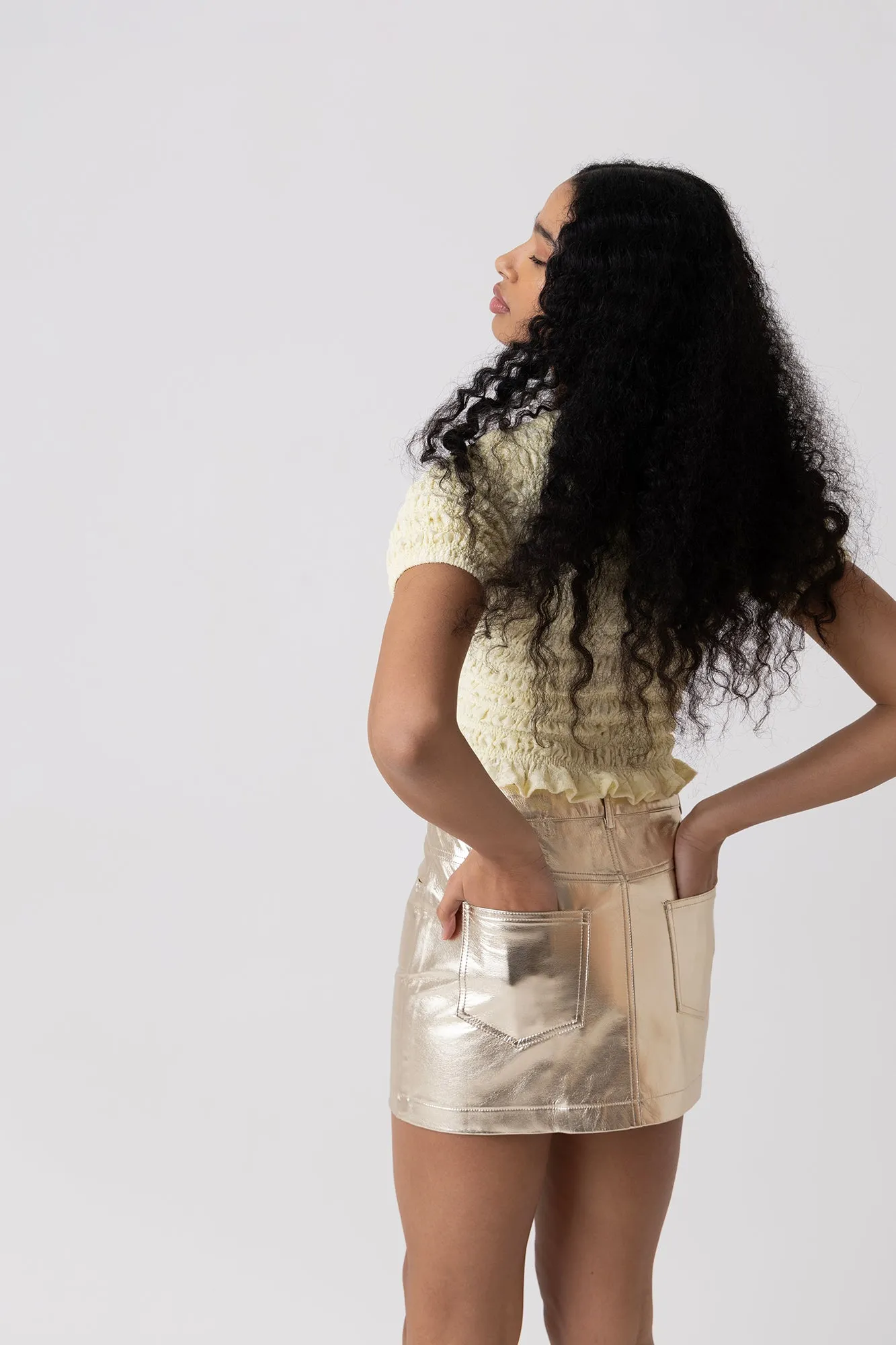 Eliza Butter Yellow Lace Shirred Top sold by AMYLYNN product image thumbnail 4