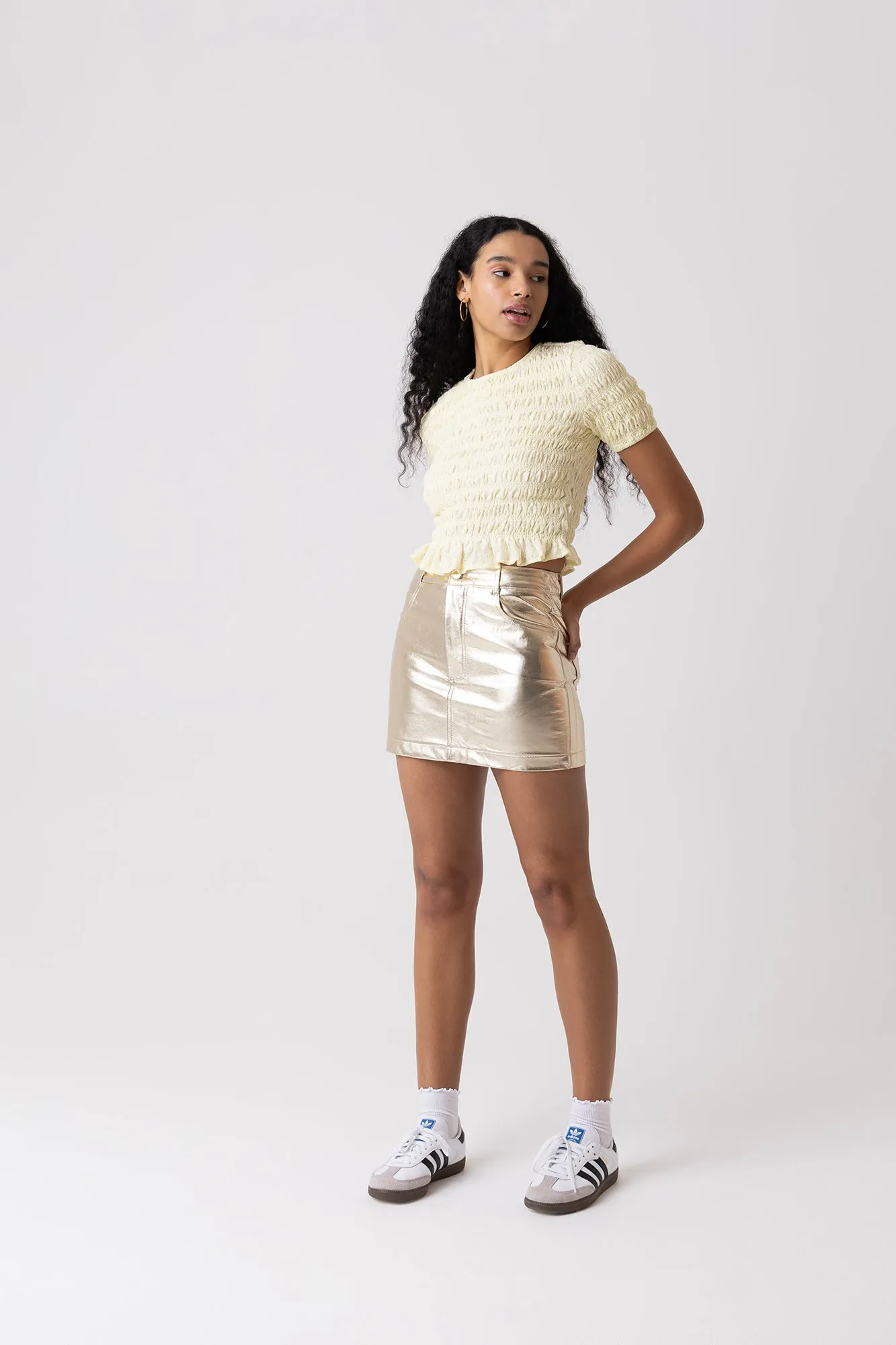 Eliza Butter Yellow Lace Shirred Top sold by AMYLYNN product image thumbnail 5